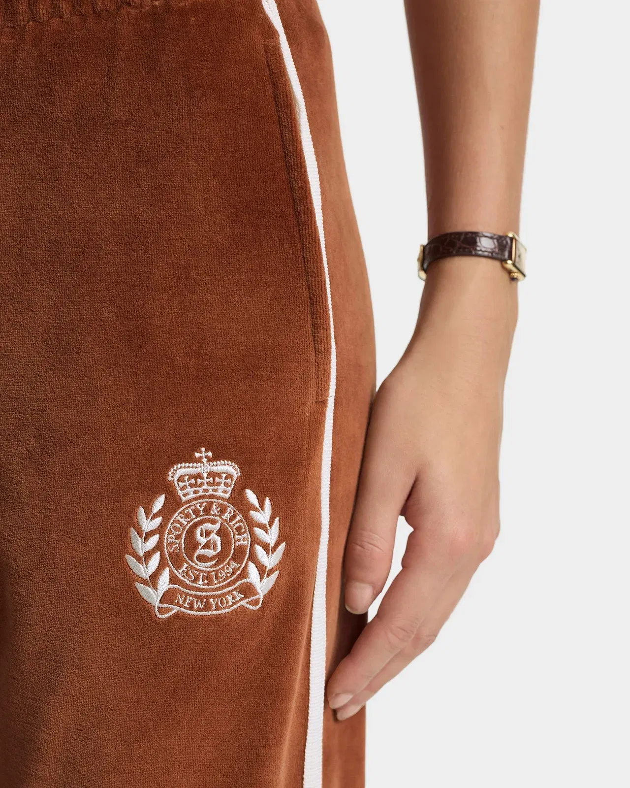 NY Crest Velour Sweatpant - Tobacco/Ecru