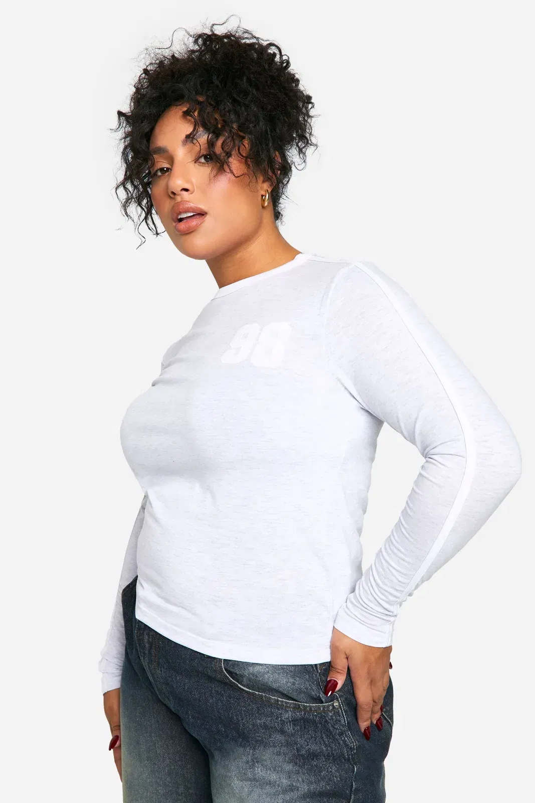 Plus Contrast Ringer Embroidered Fitted Top