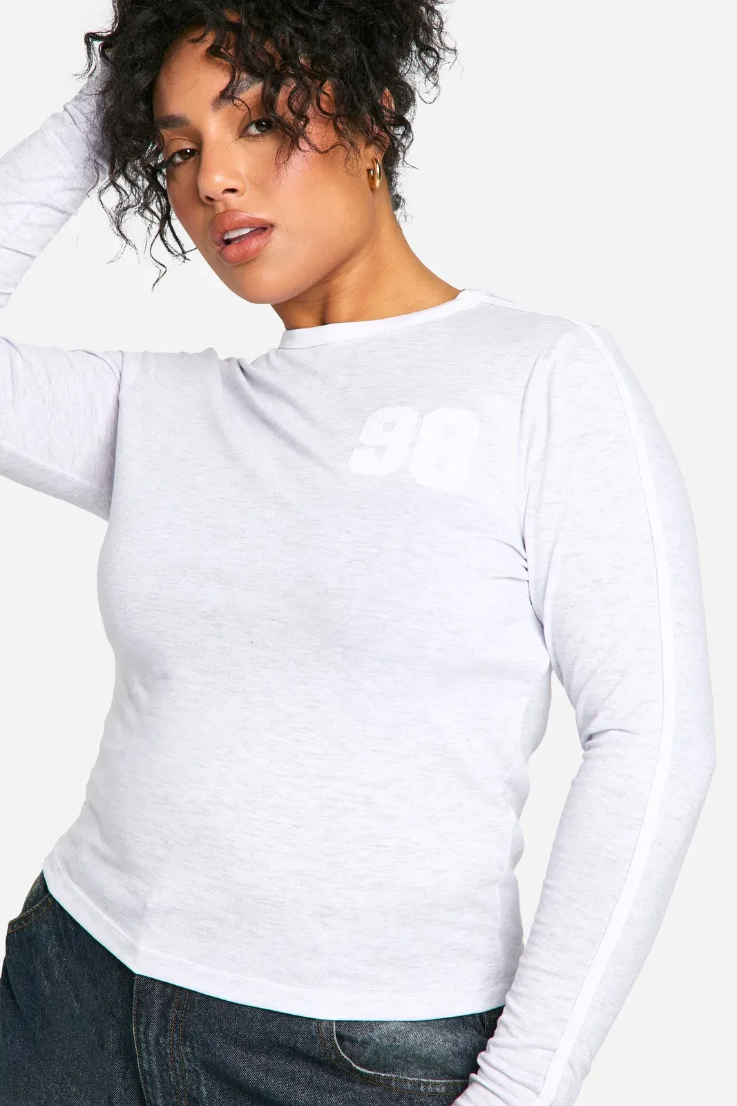 Plus Contrast Ringer Embroidered Fitted Top