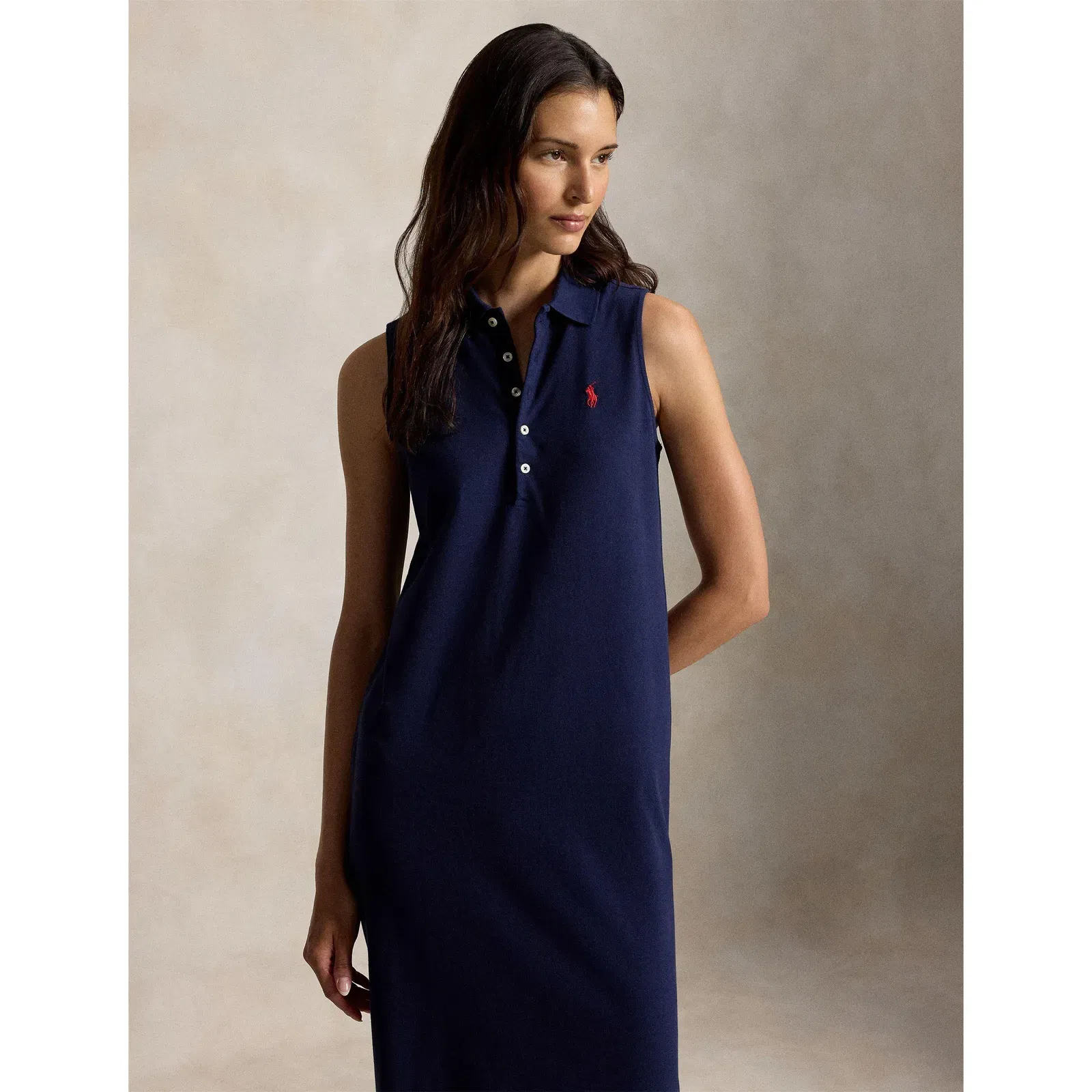 Stretch Cotton Sleeveless Polo Dress