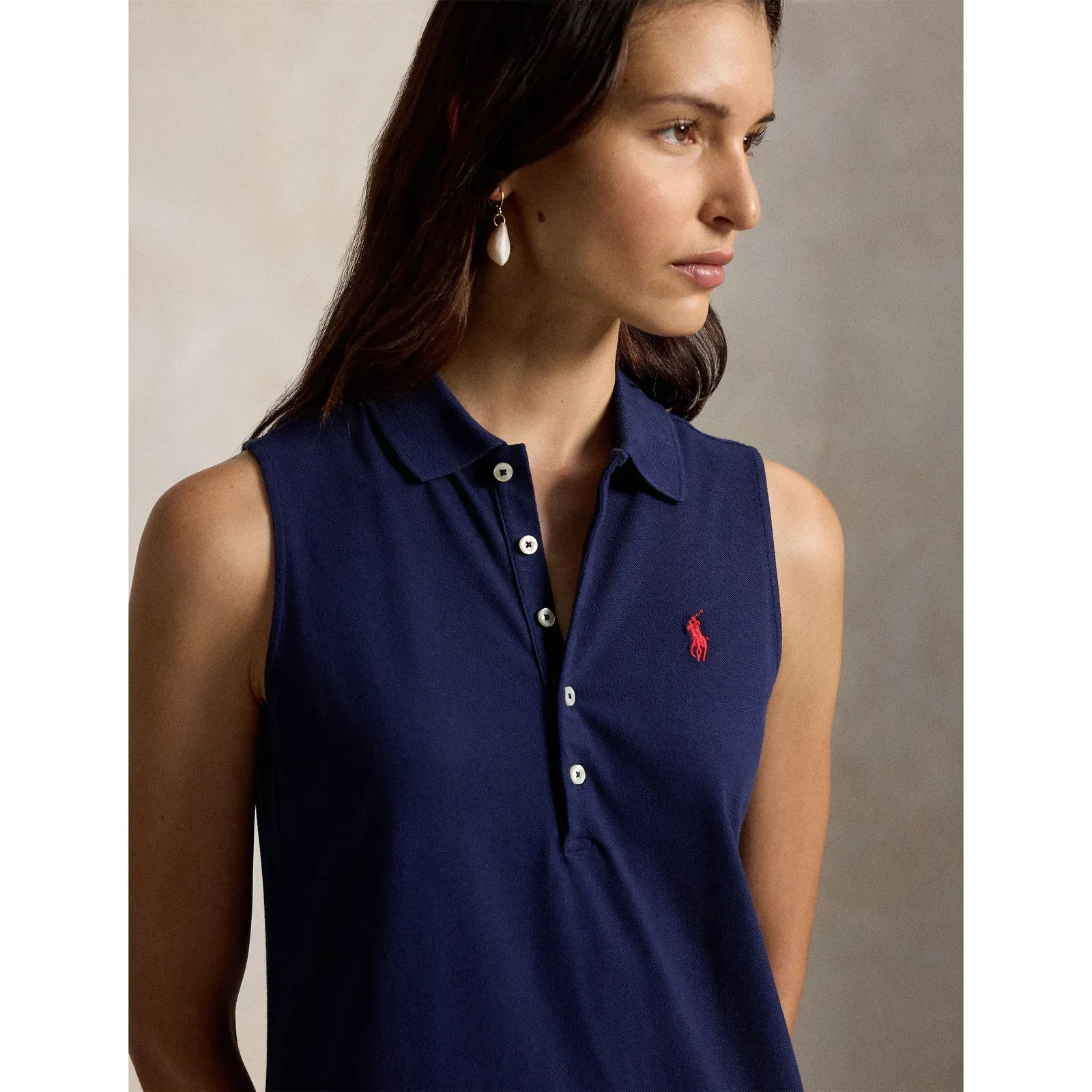 Stretch Cotton Sleeveless Polo Dress