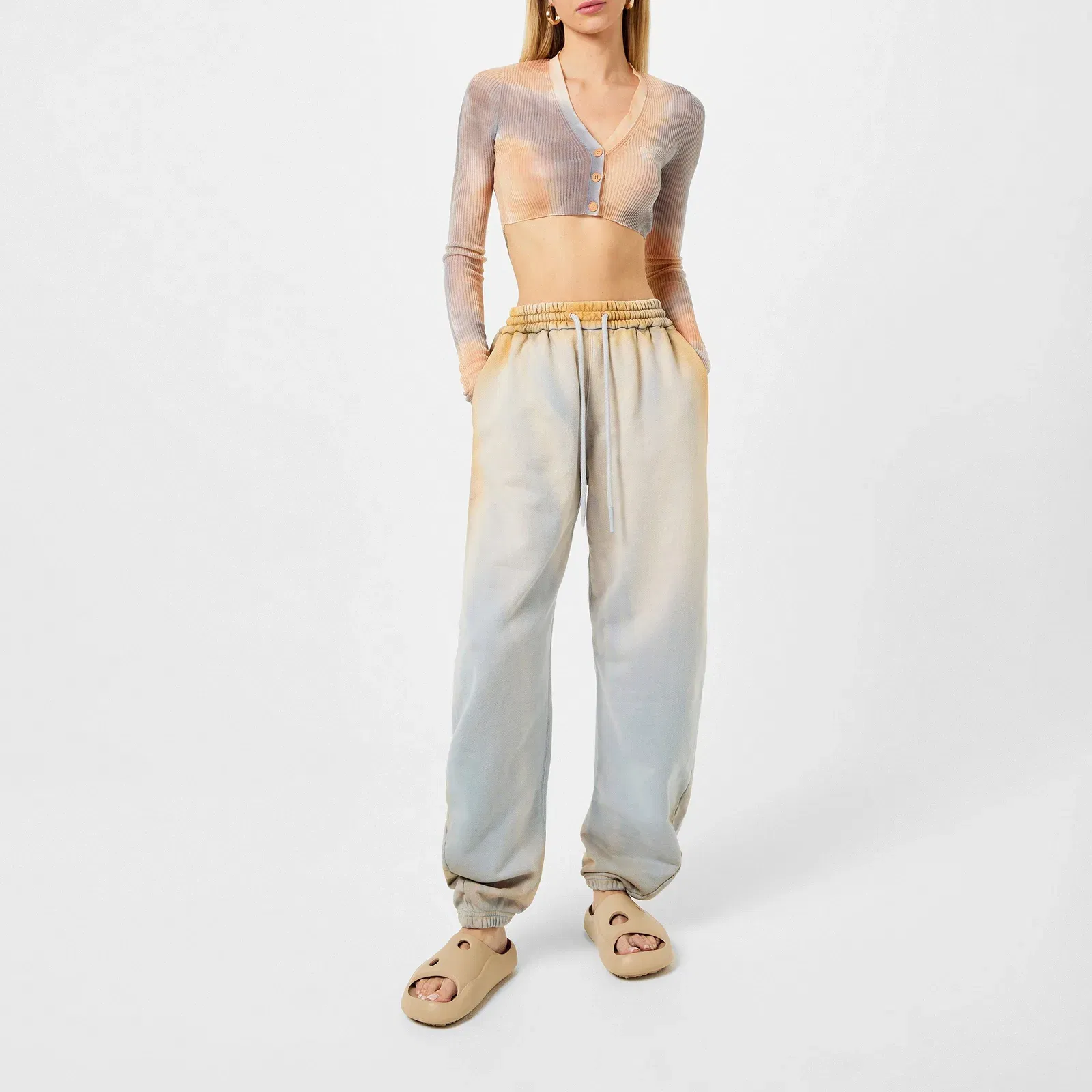 Tie Dye Cropped Long Sleeve V-Neck Cardigan