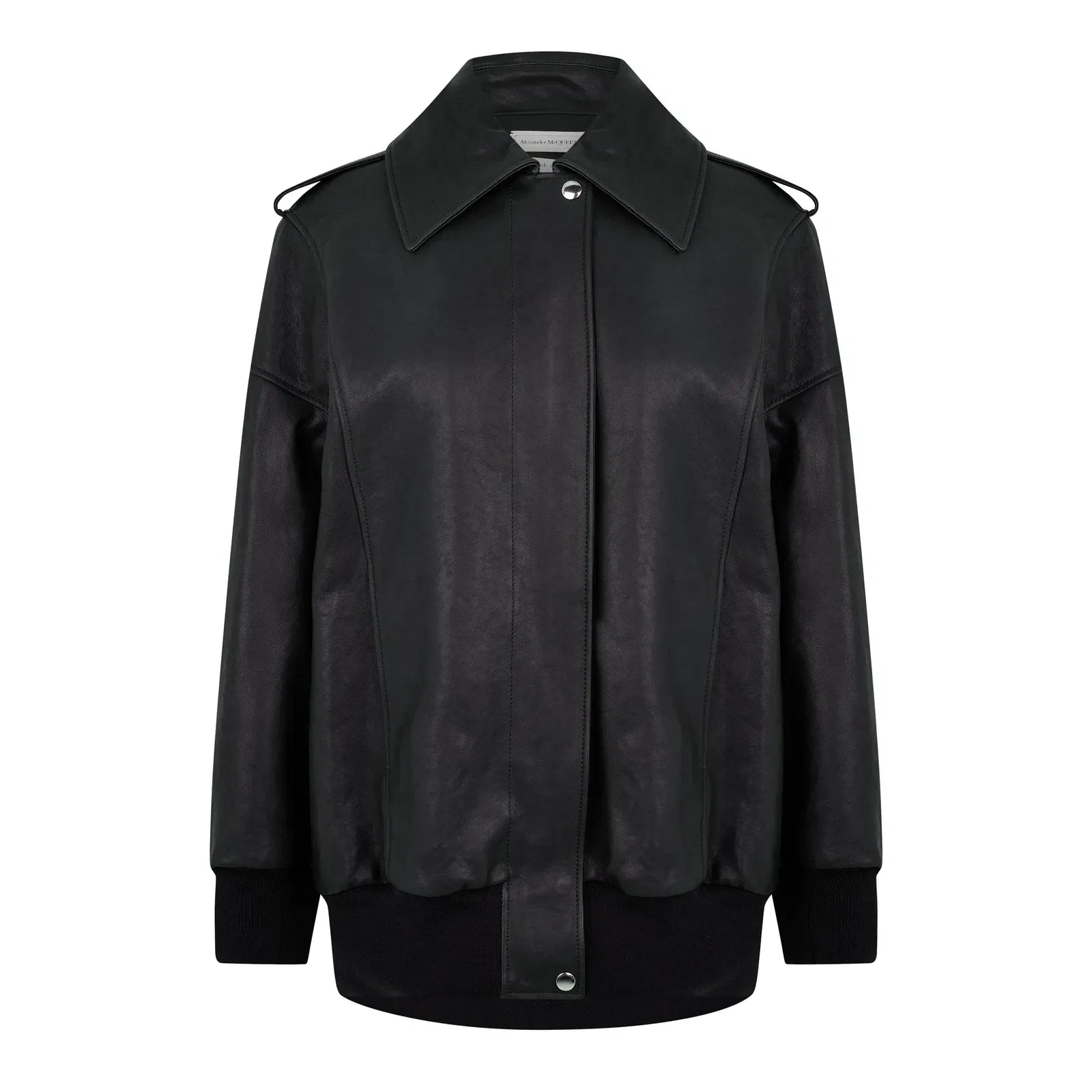 Aviator Bomber Leather Long Sleeve Oversized Fit Jacket