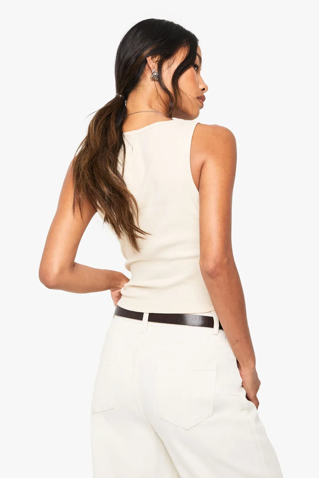 Basic Rib Scoop Neck Racer Back Vest Top