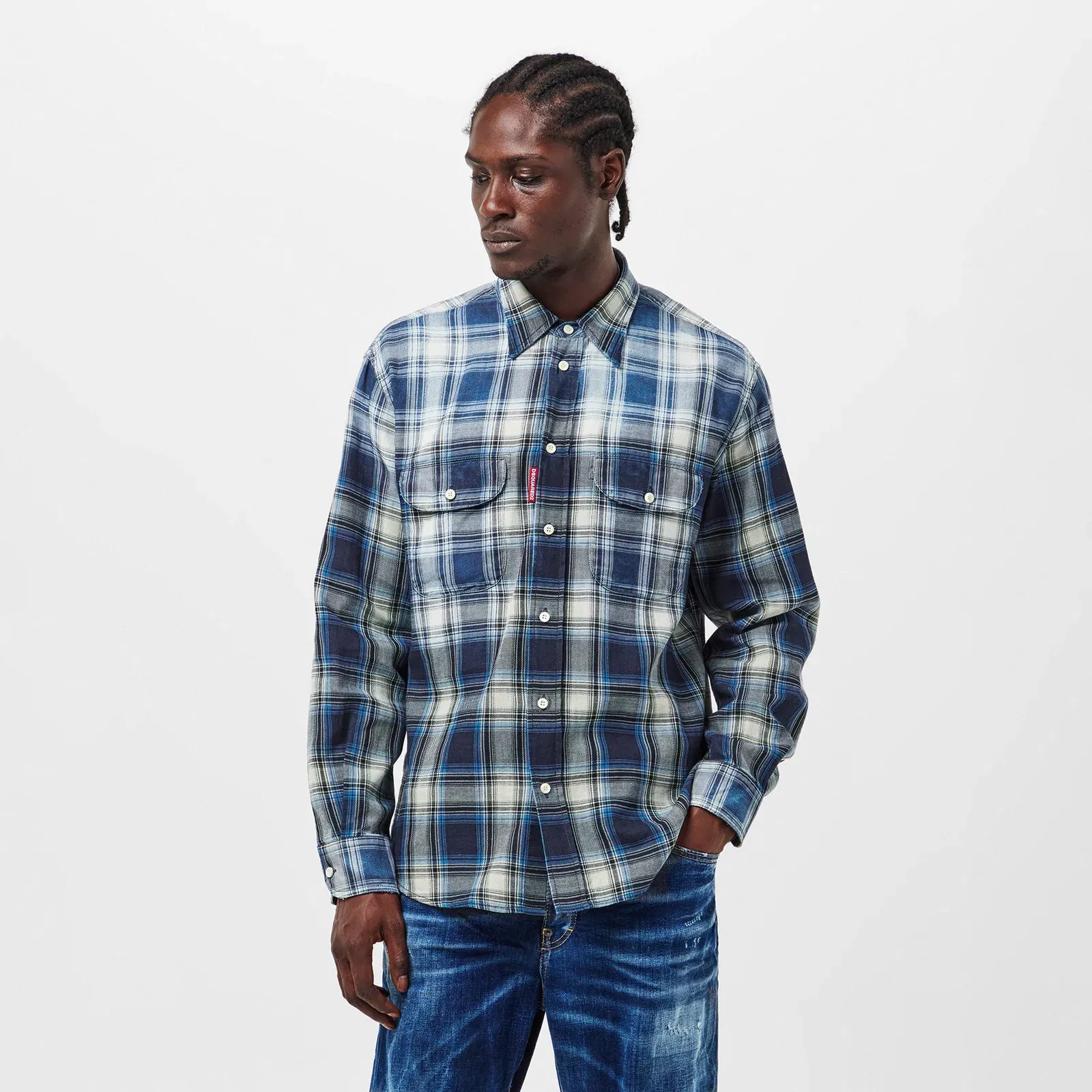 DSQ Vintage Long Sleeve Patterned Relaxed Fit Shirt