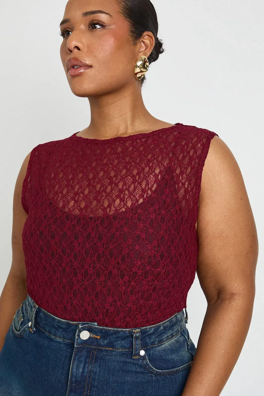 Plus Lace Racer Neck Bodysuit