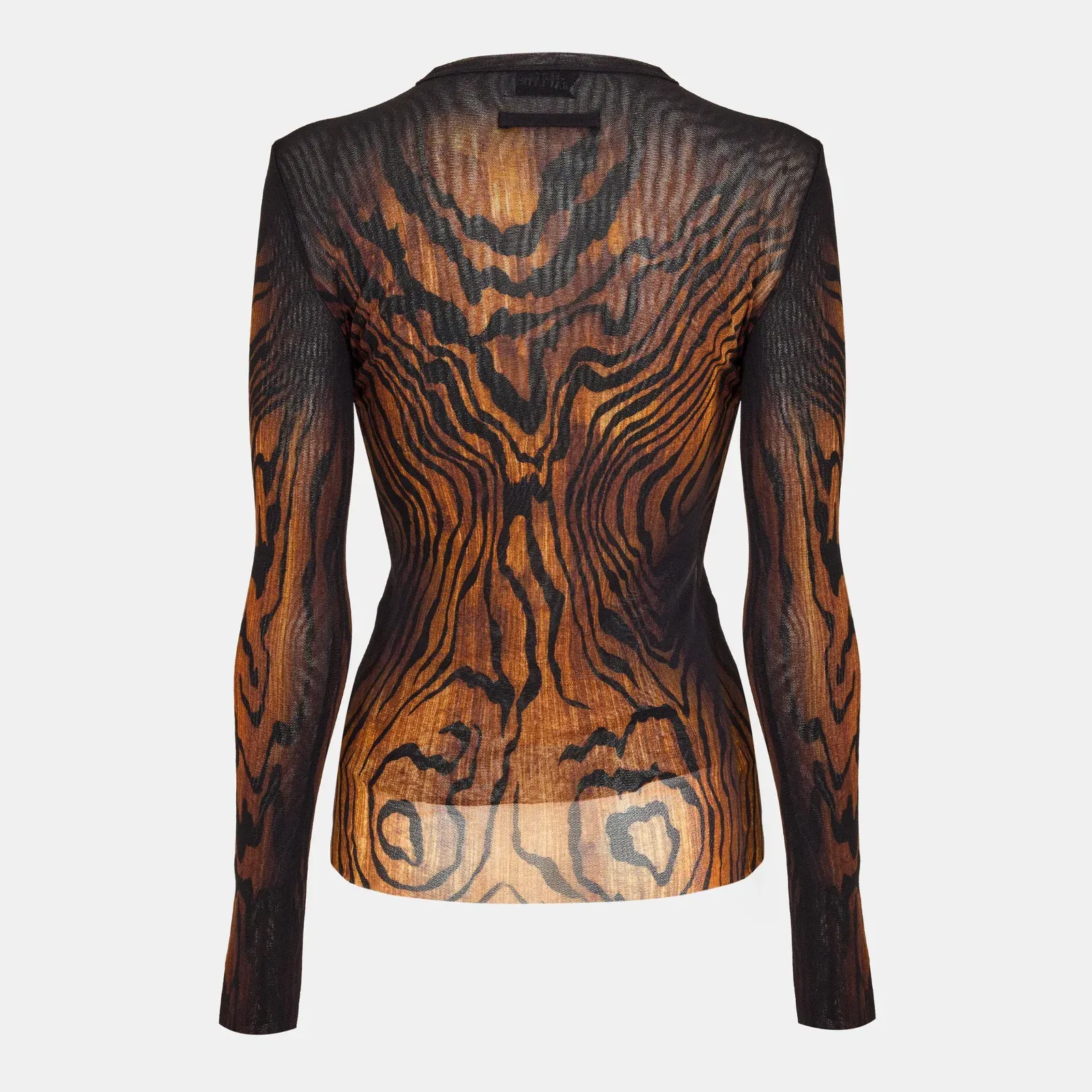 Mesh Printed Long Sleeve Crop Top