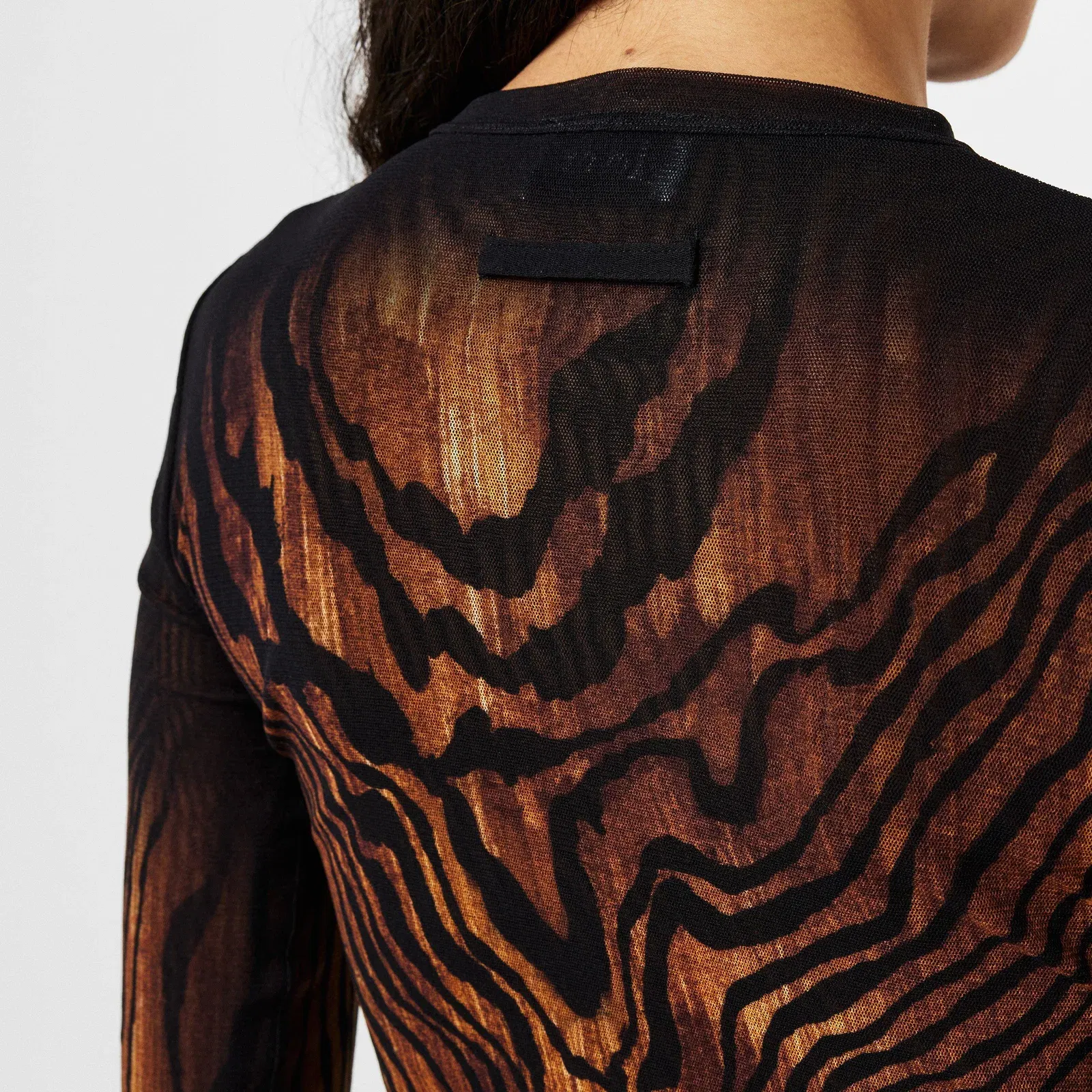 Mesh Printed Long Sleeve Crop Top