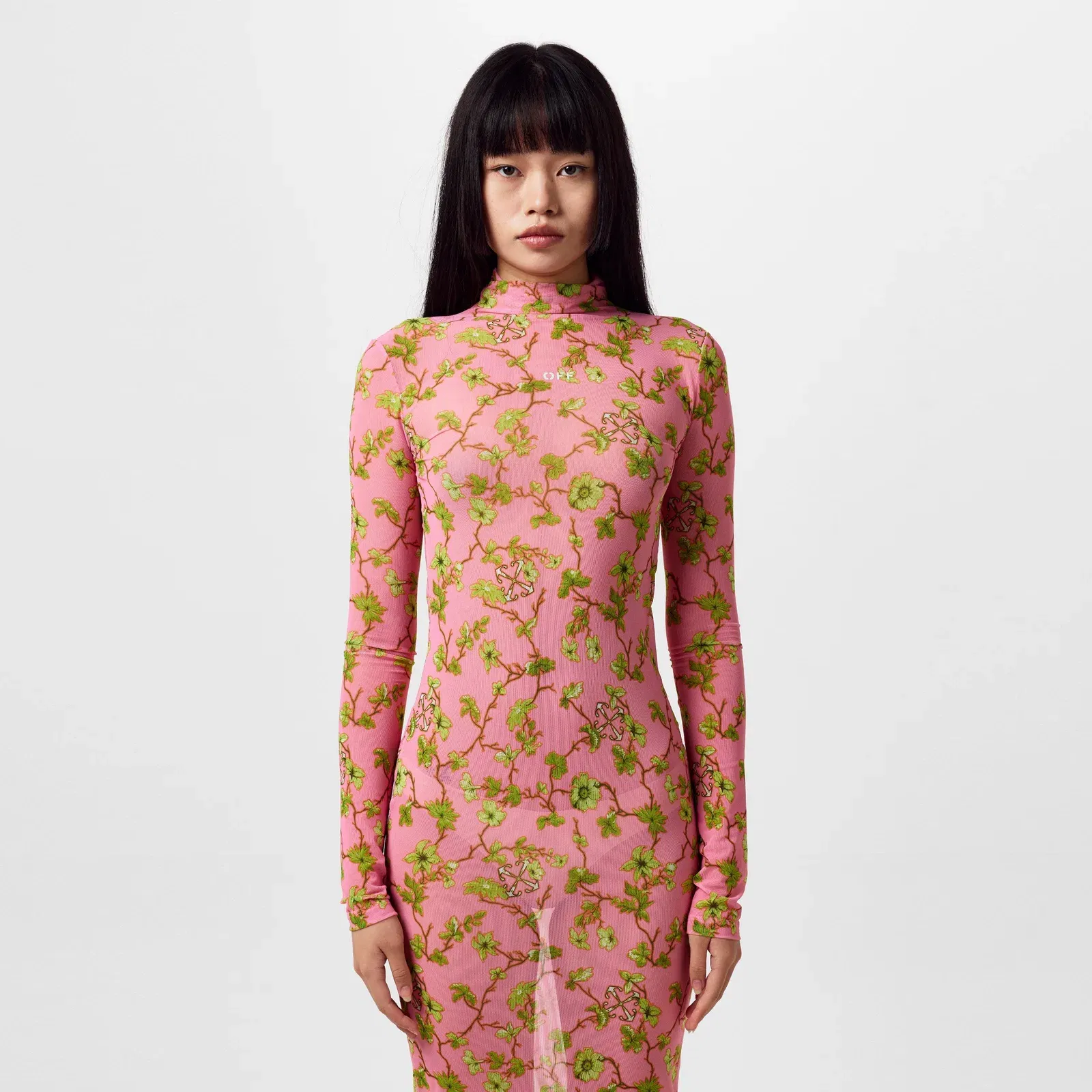 Ramage Tulle Long Sleeve Floral Maxi Bodycon Dress