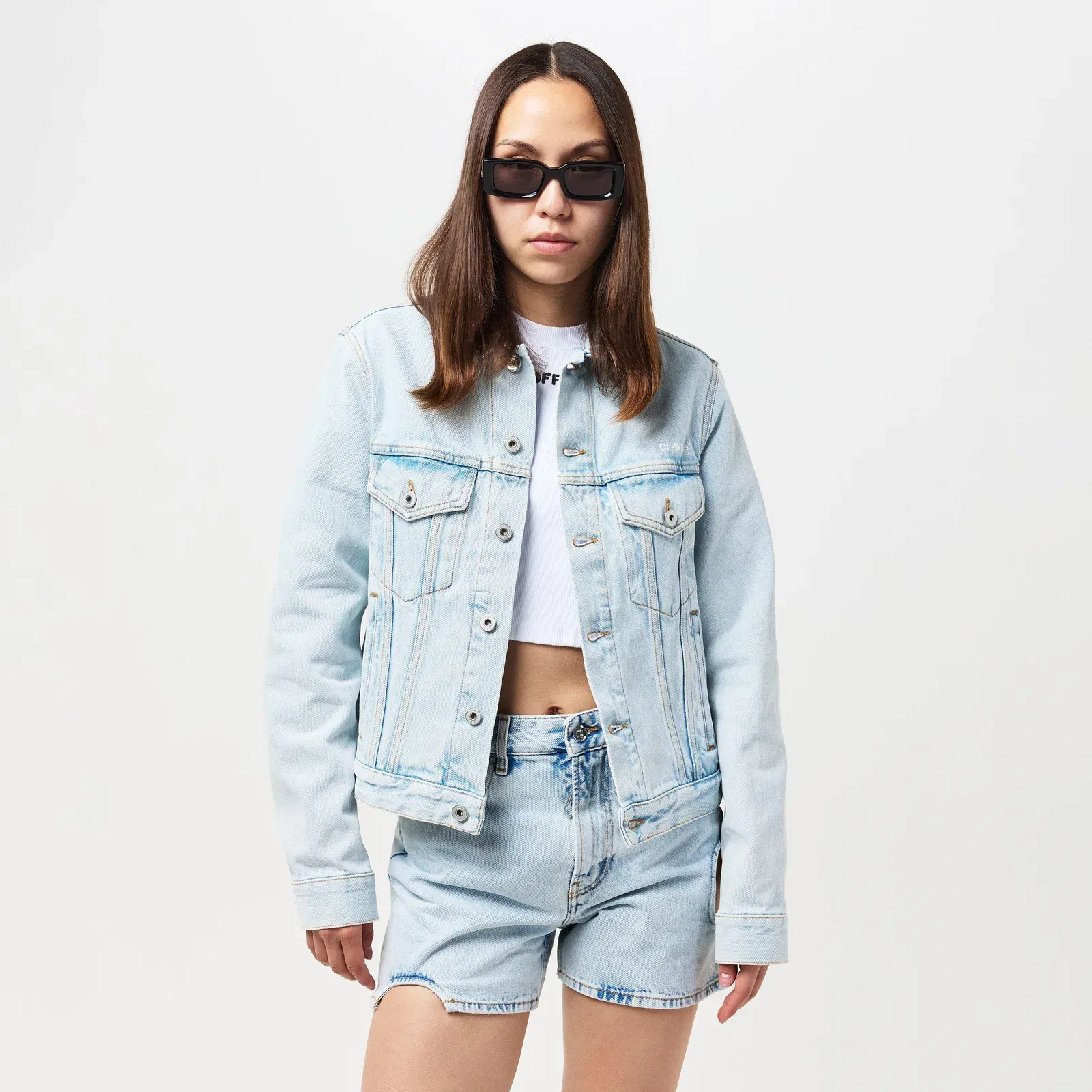 Diagonal Cotton Long Sleeve Denim Jacket