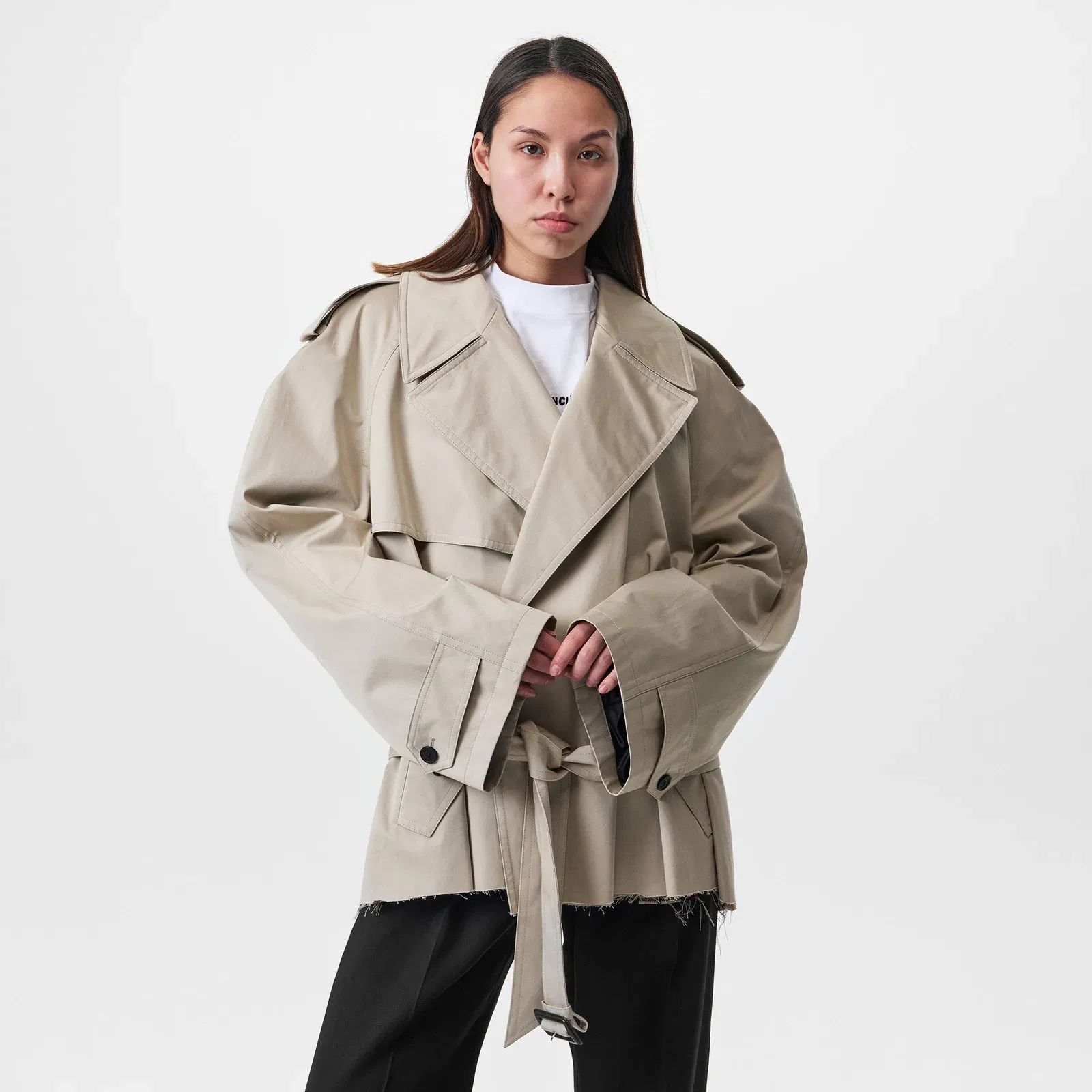 Short Cotton Long Sleeve Trench Coat