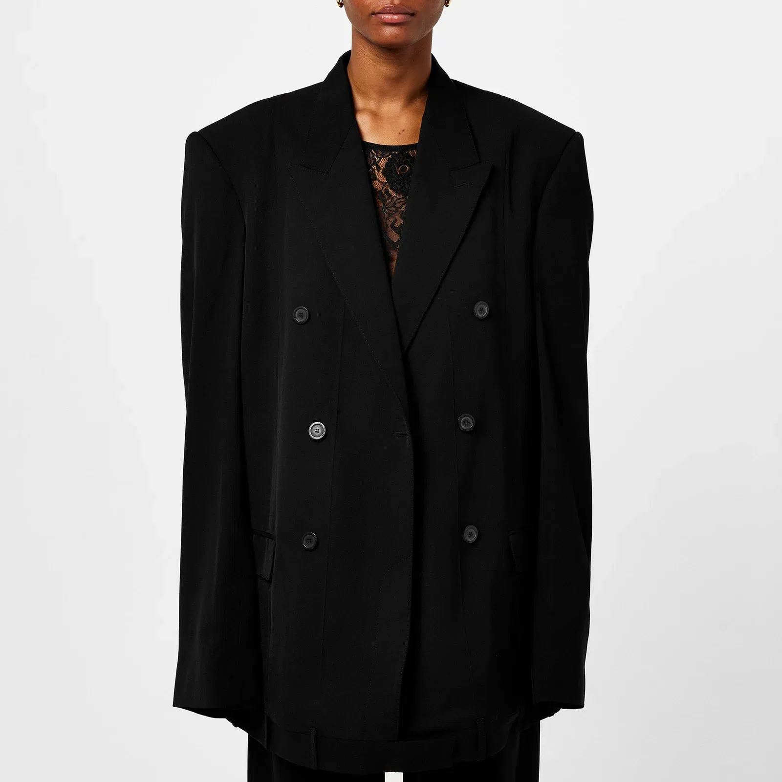 Double Breasted Wool Long Sleeve Blazer