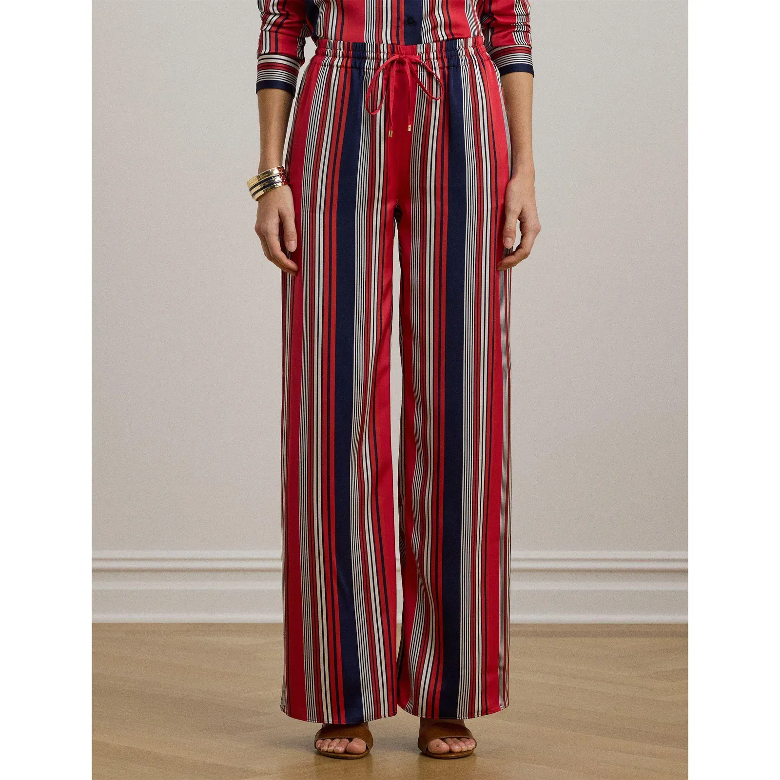 Striped Charmeuse Wide-Leg Trousers