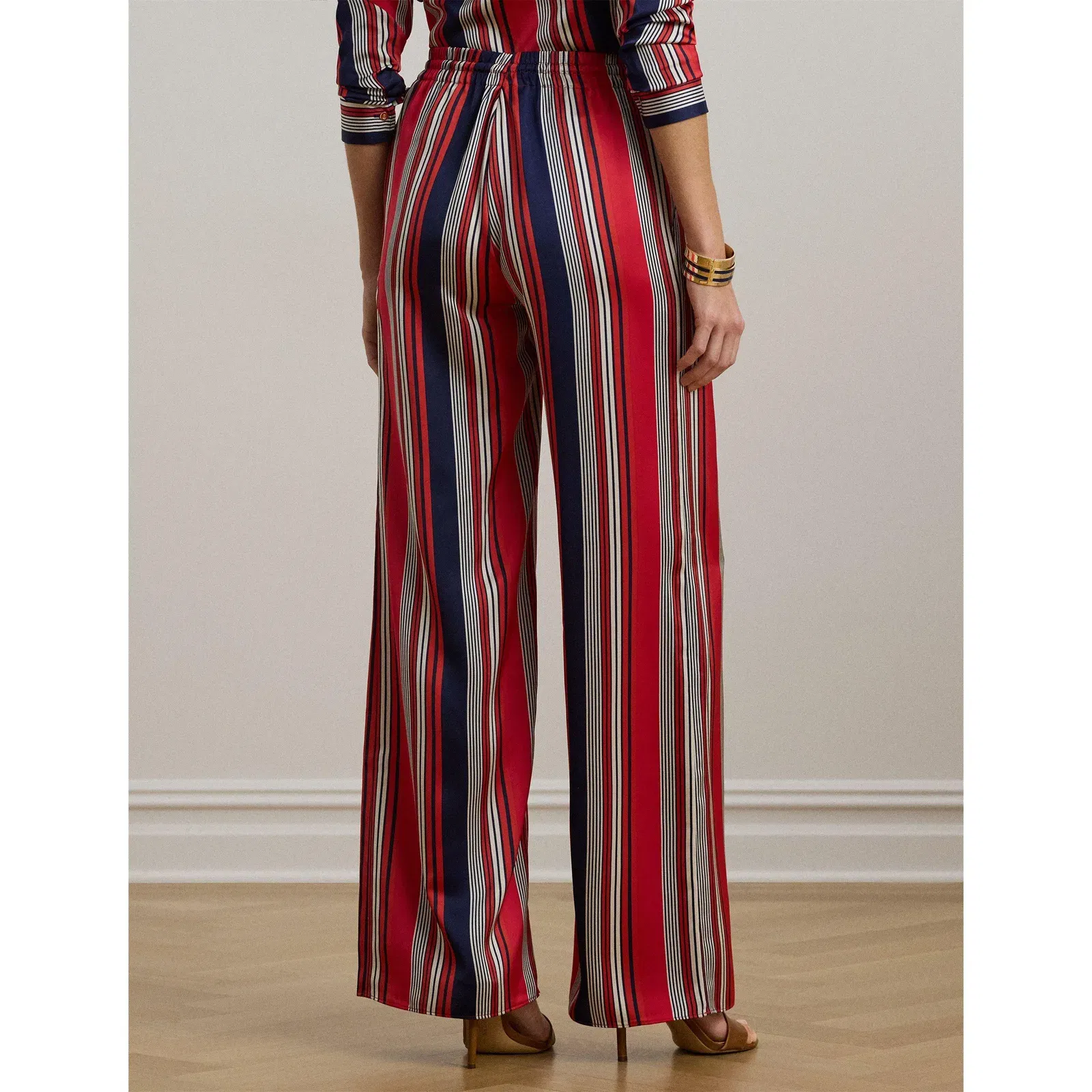Striped Charmeuse Wide-Leg Trousers