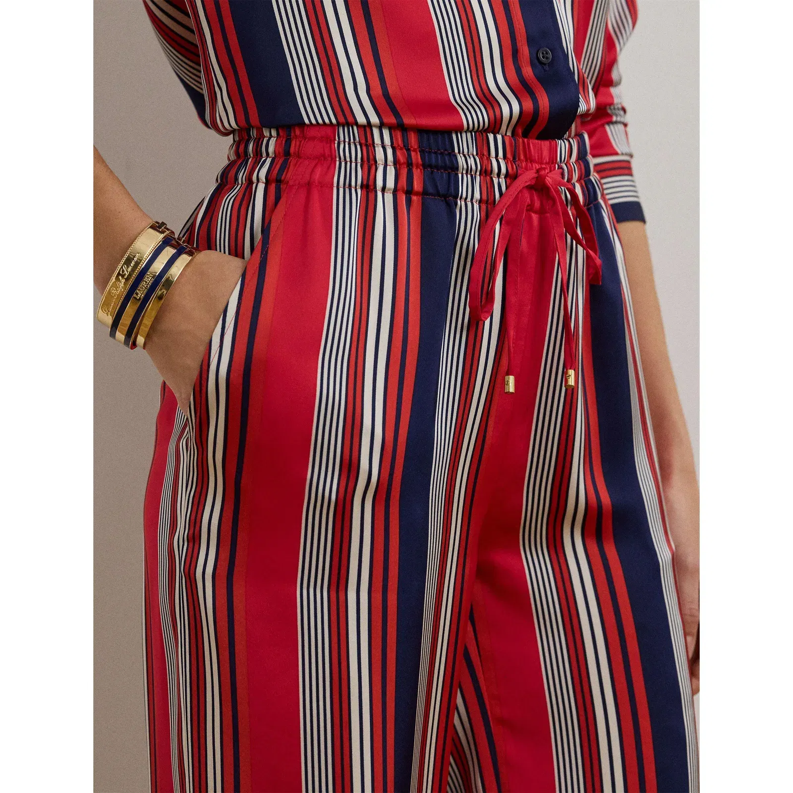 Striped Charmeuse Wide-Leg Trousers