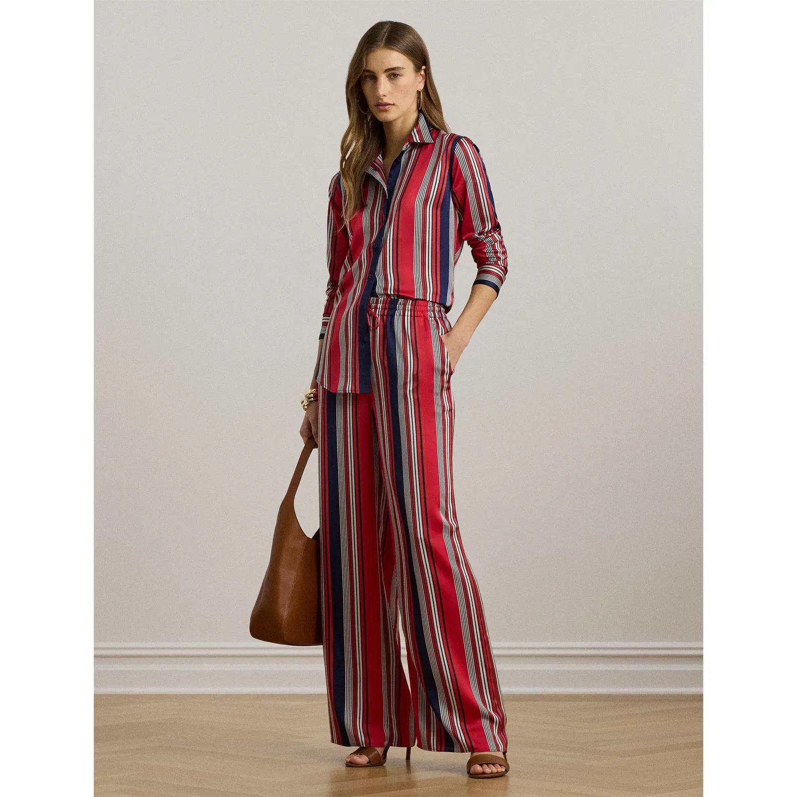Striped Charmeuse Wide-Leg Trousers