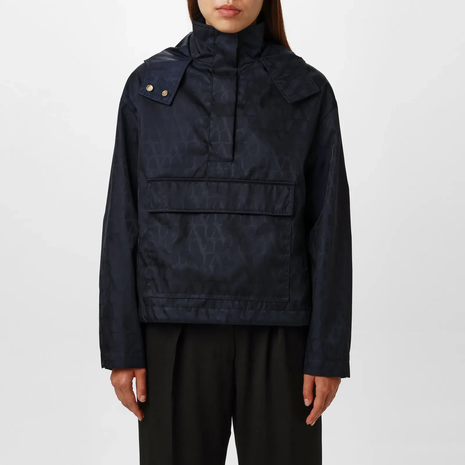 Jacquard Hooded Long Sleeve Rain Anorak