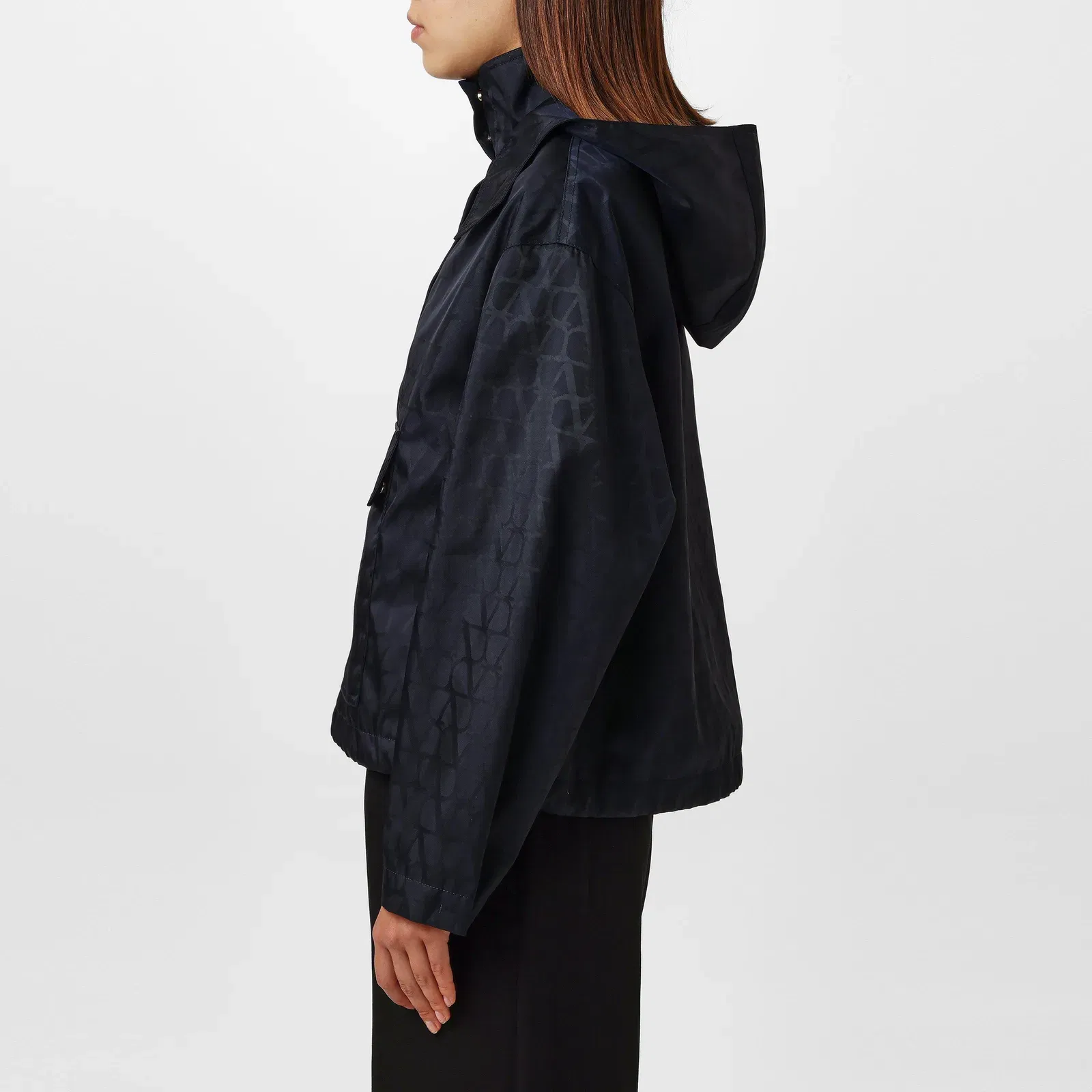 Jacquard Hooded Long Sleeve Rain Anorak