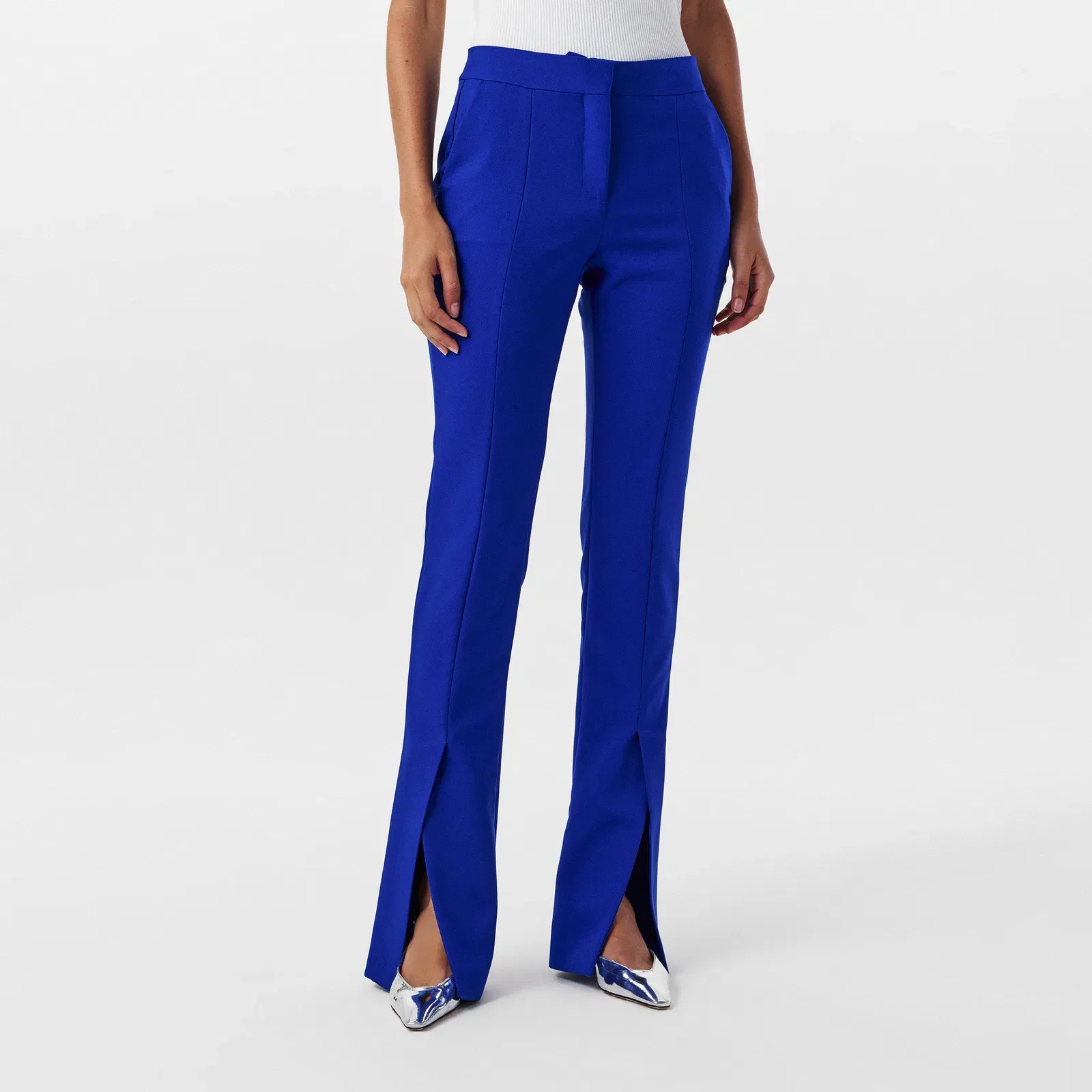 High Waisted Slim Fit Split Hem Trousers