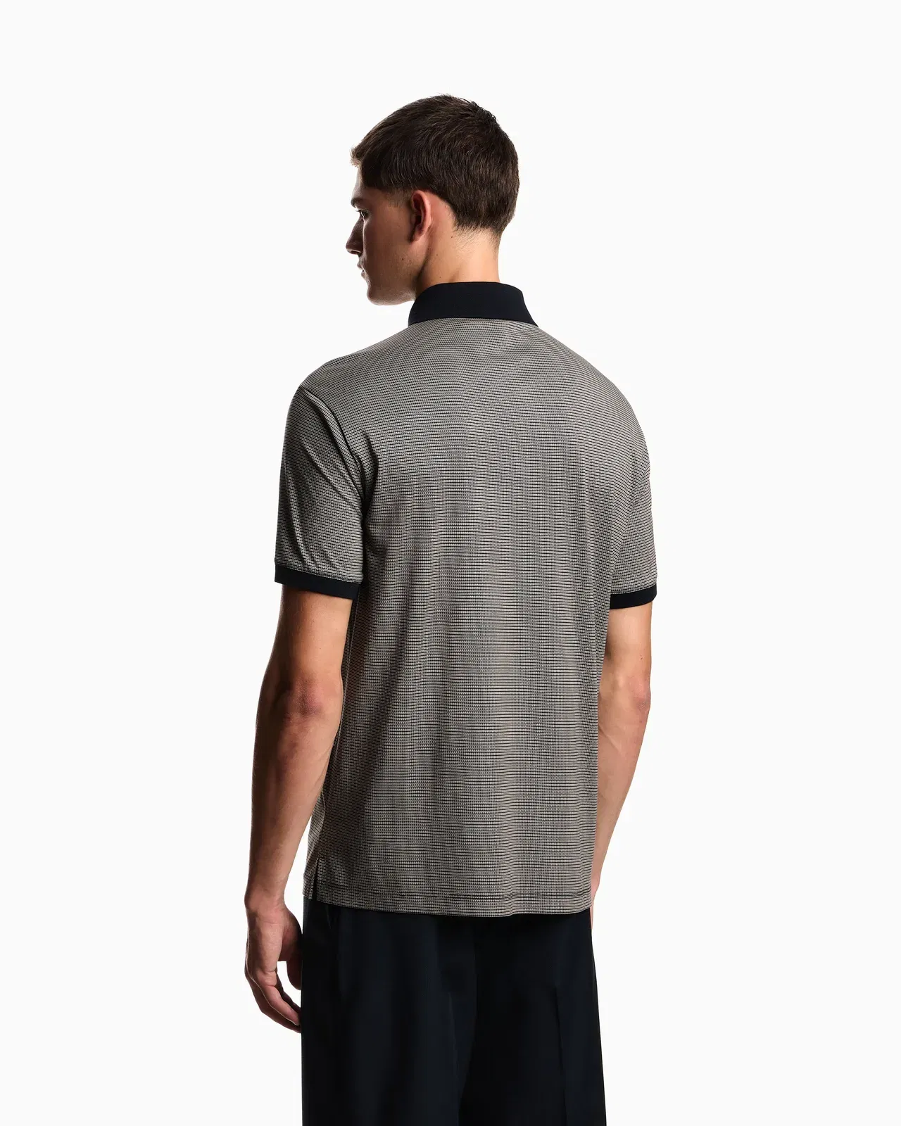 Emporio Armani Lyocell-blend jersey polo shirt with all-over micro-pattern print