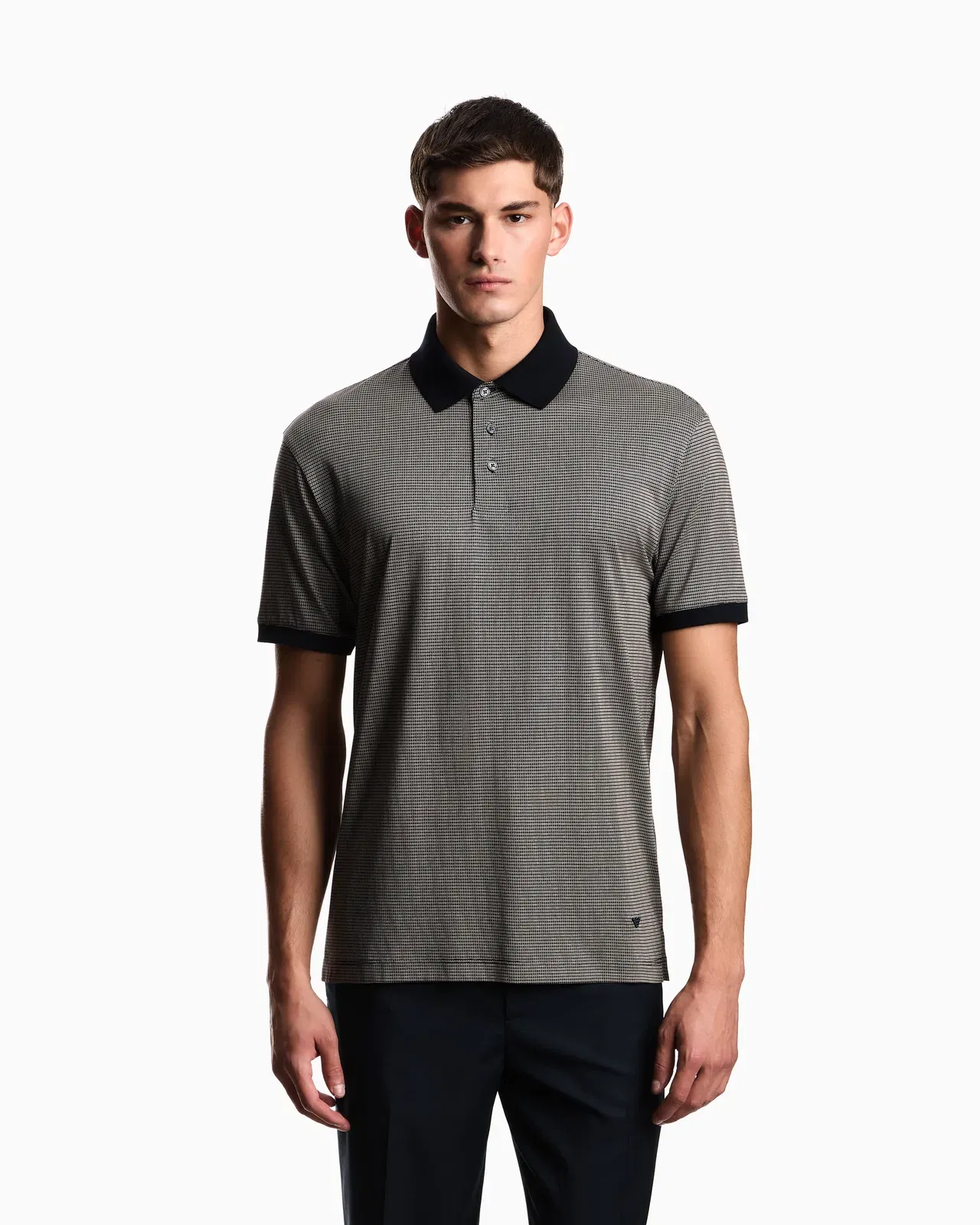 Emporio Armani Lyocell-blend jersey polo shirt with all-over micro-pattern print