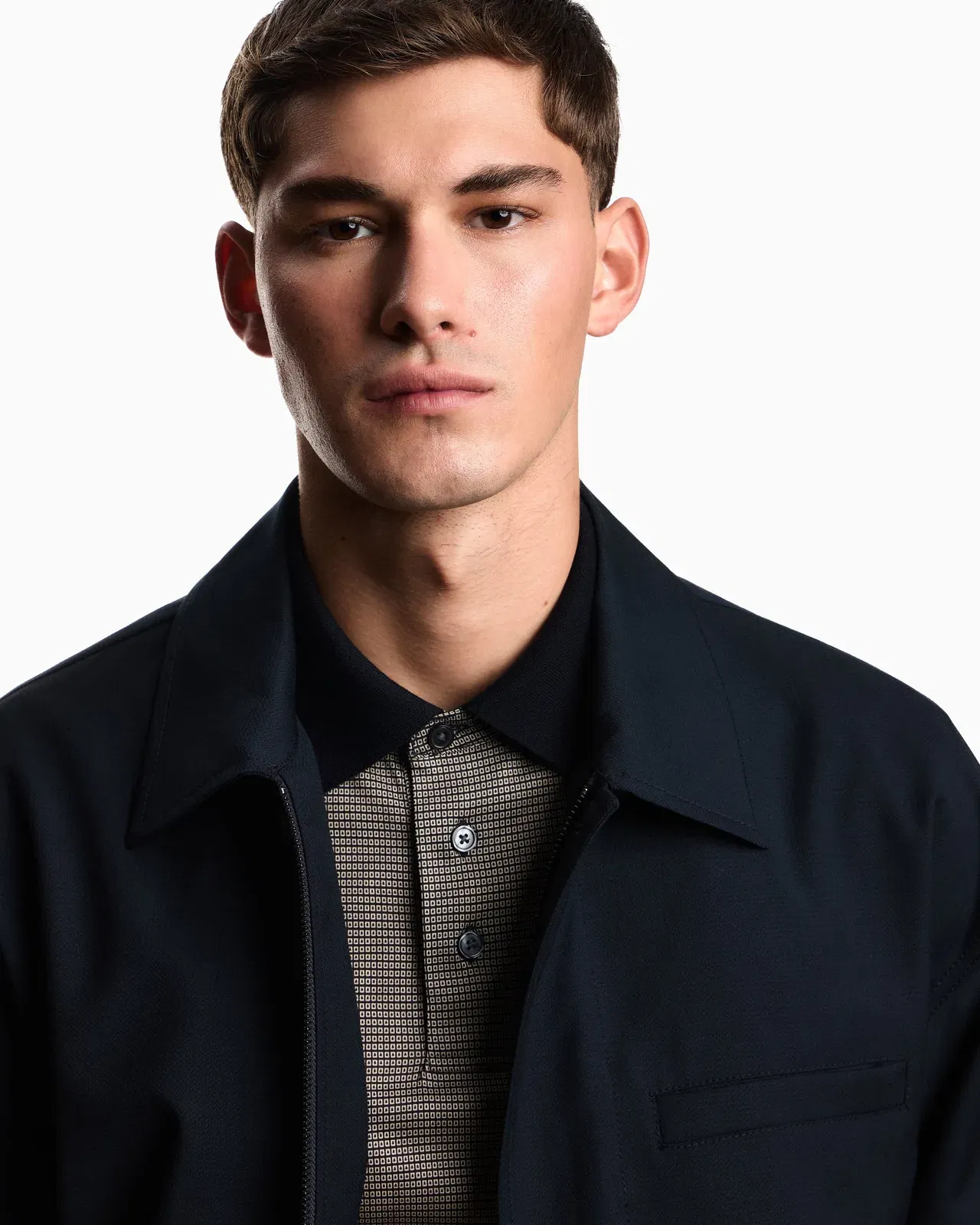 Emporio Armani Lyocell-blend jersey polo shirt with all-over micro-pattern print
