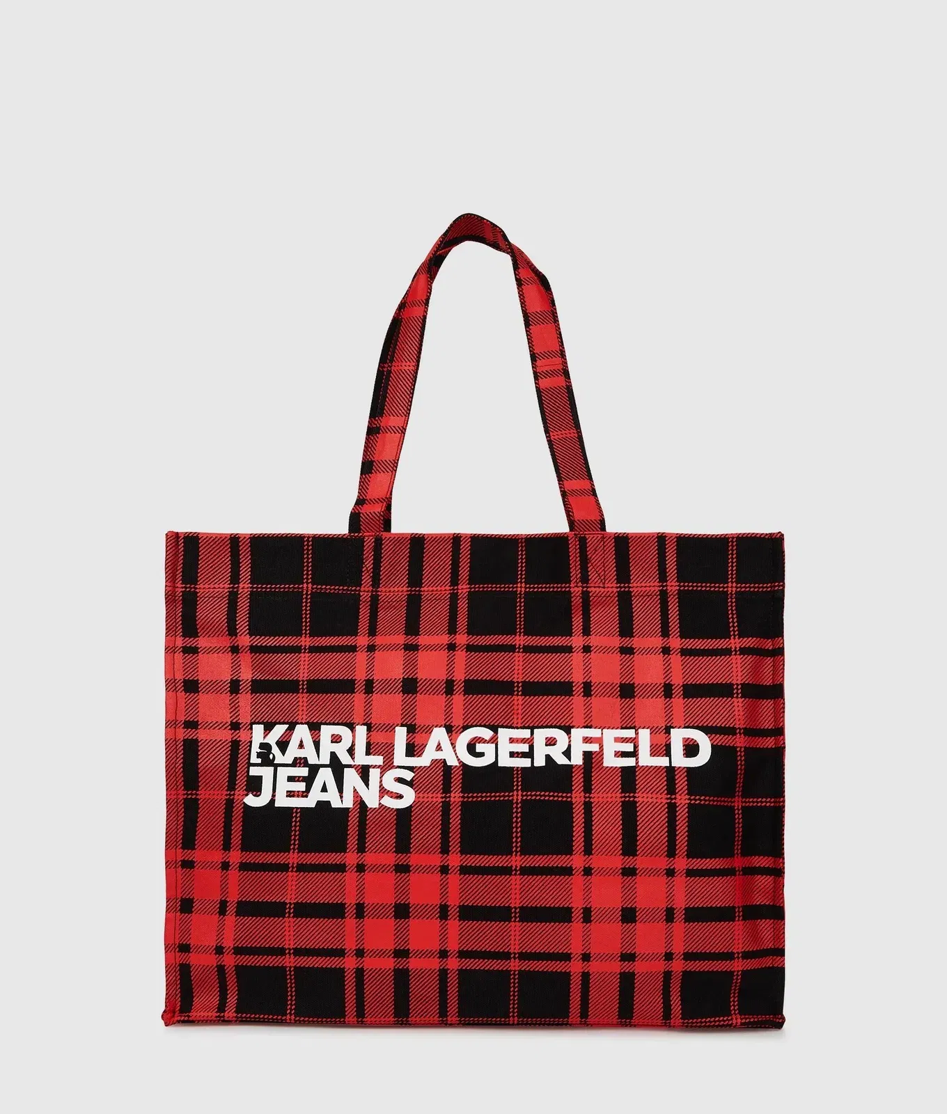 KarlLagerfeld Logo Checked Shopper Red-Black Checkered Print