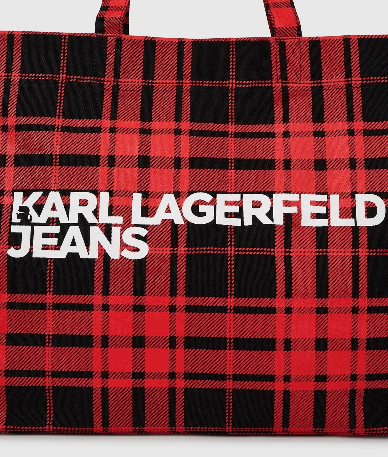 KarlLagerfeld Logo Checked Shopper Red-Black Checkered Print