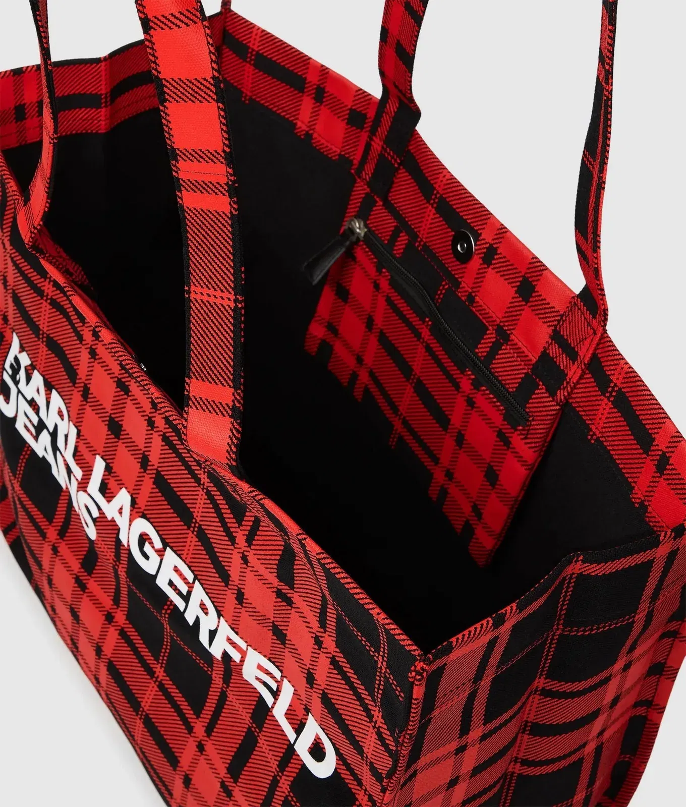 KarlLagerfeld Logo Checked Shopper Red-Black Checkered Print