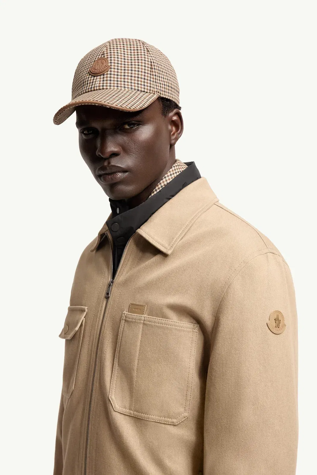 Moncler Leather Logo Cotton Shirt Jacket Beige Beige