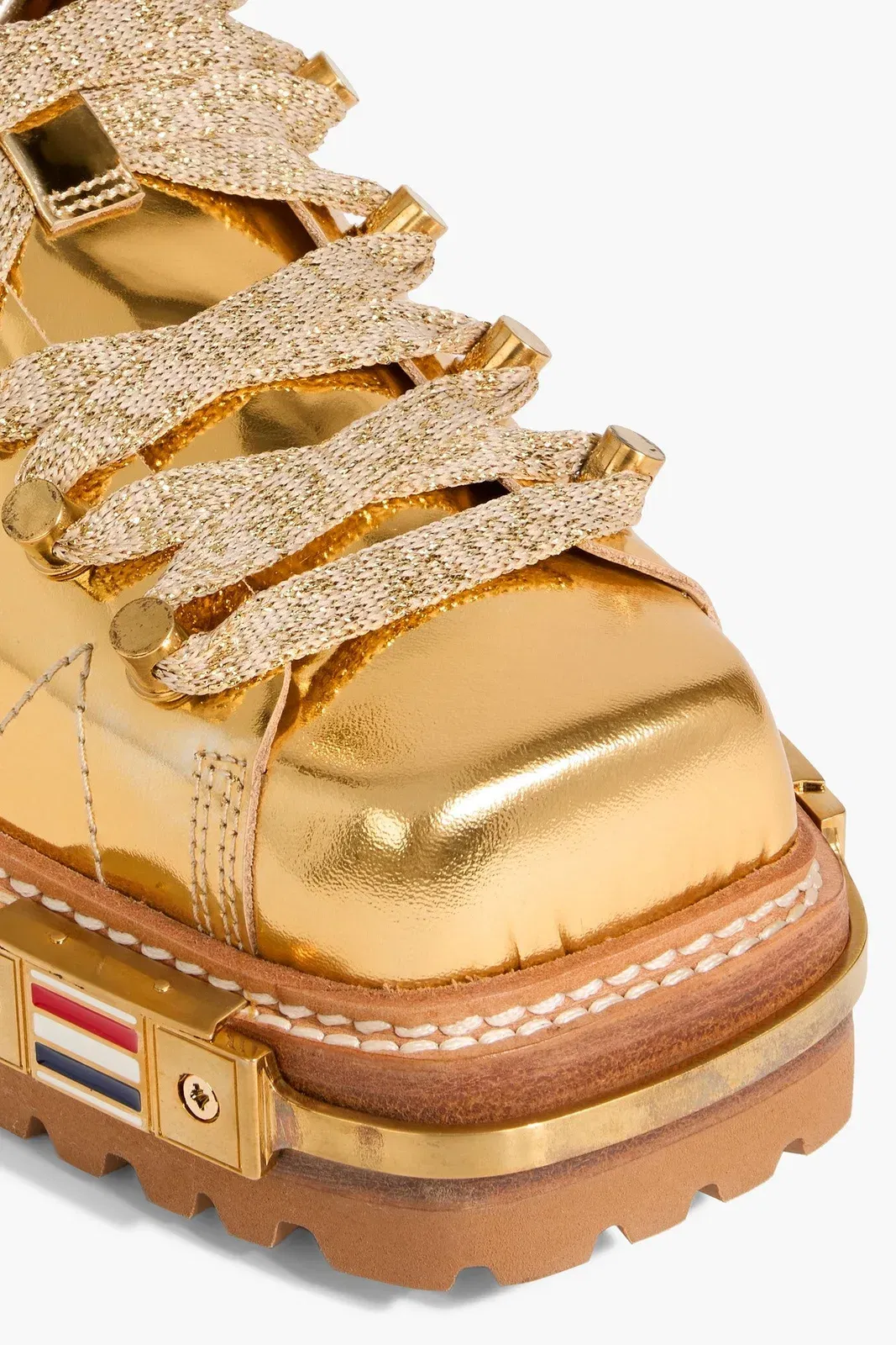 Thom Browne Mirrored-Leather Hiking Boots Gold Women's