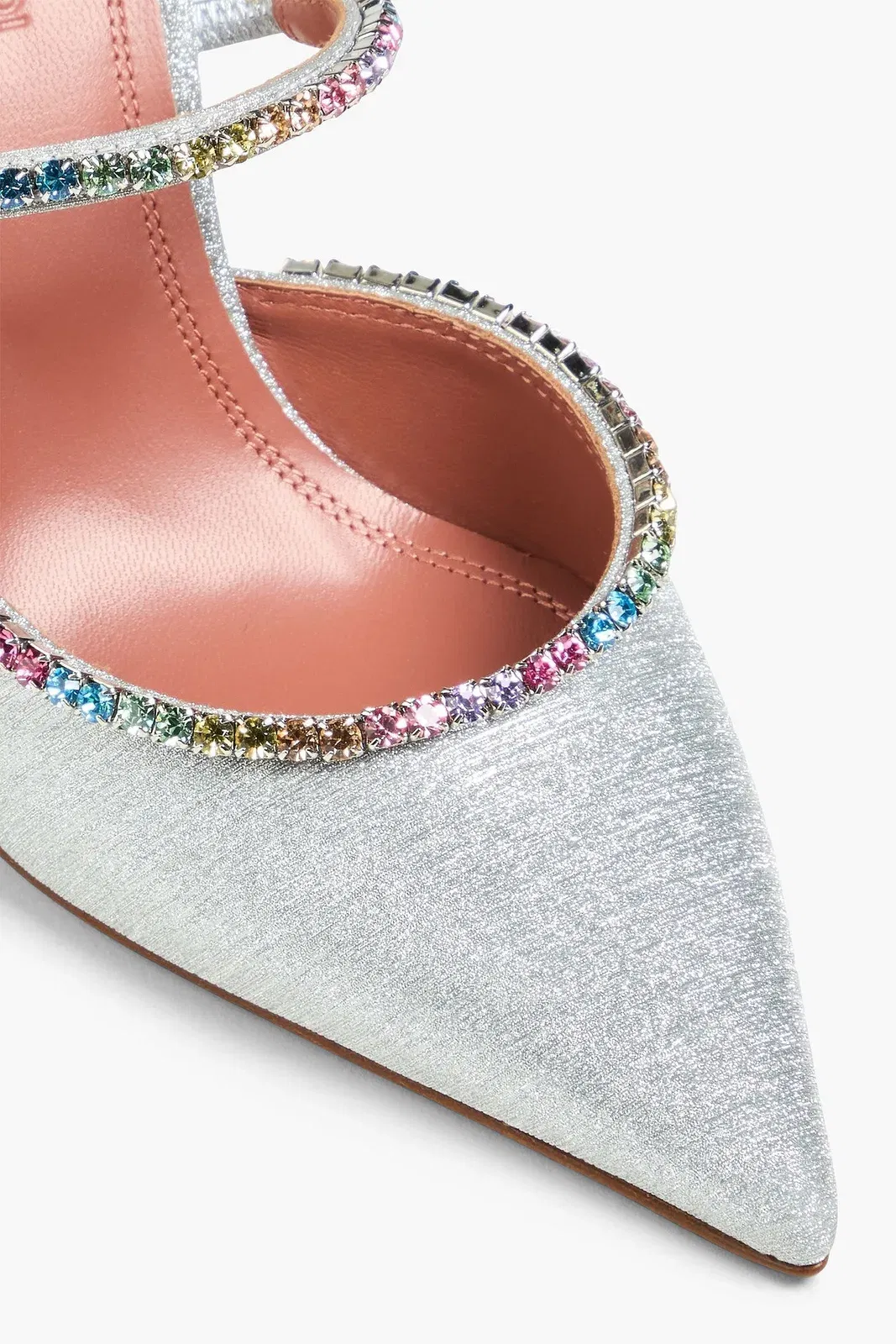 Amina Muaddi Gilda Crystal-Embellished Glittered Leather Mules Silver Women's