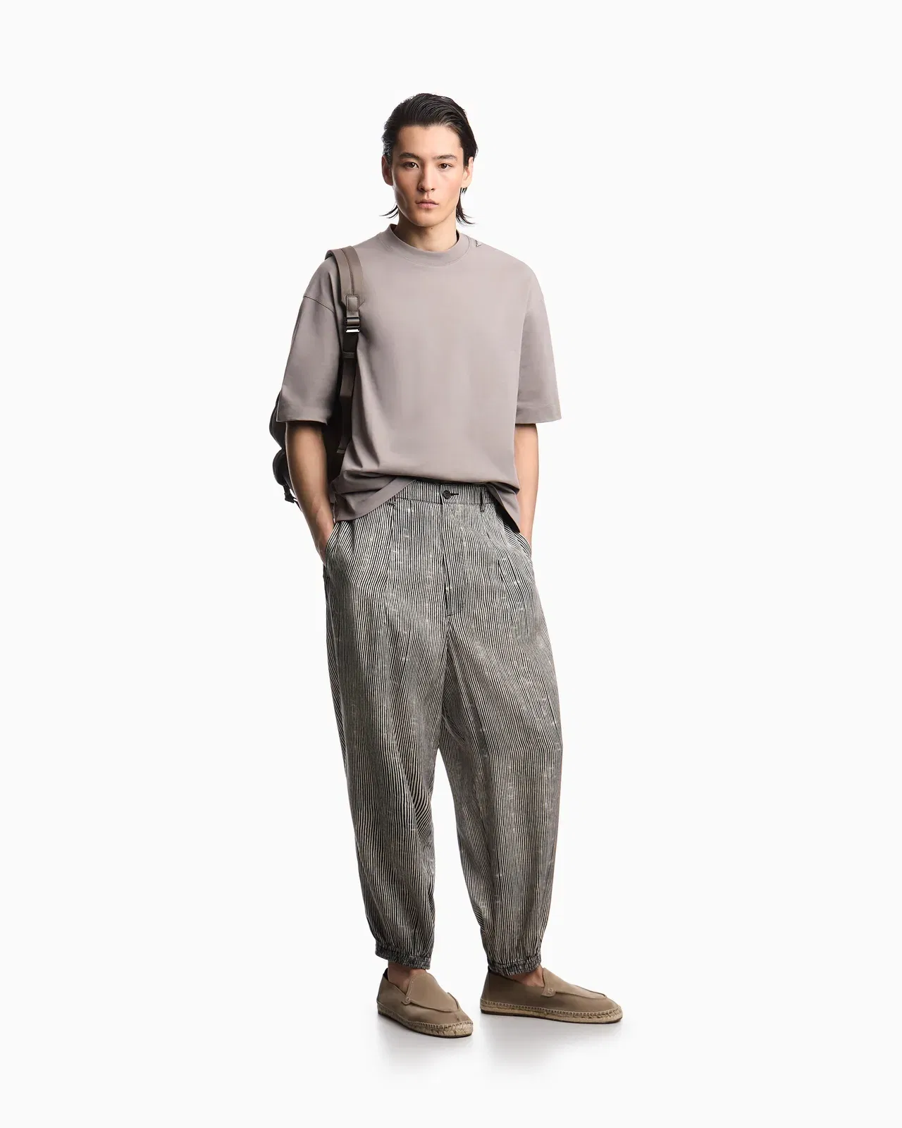 Emporio Armani Oversized heavy jersey T-shirt with micro eagle embroidery