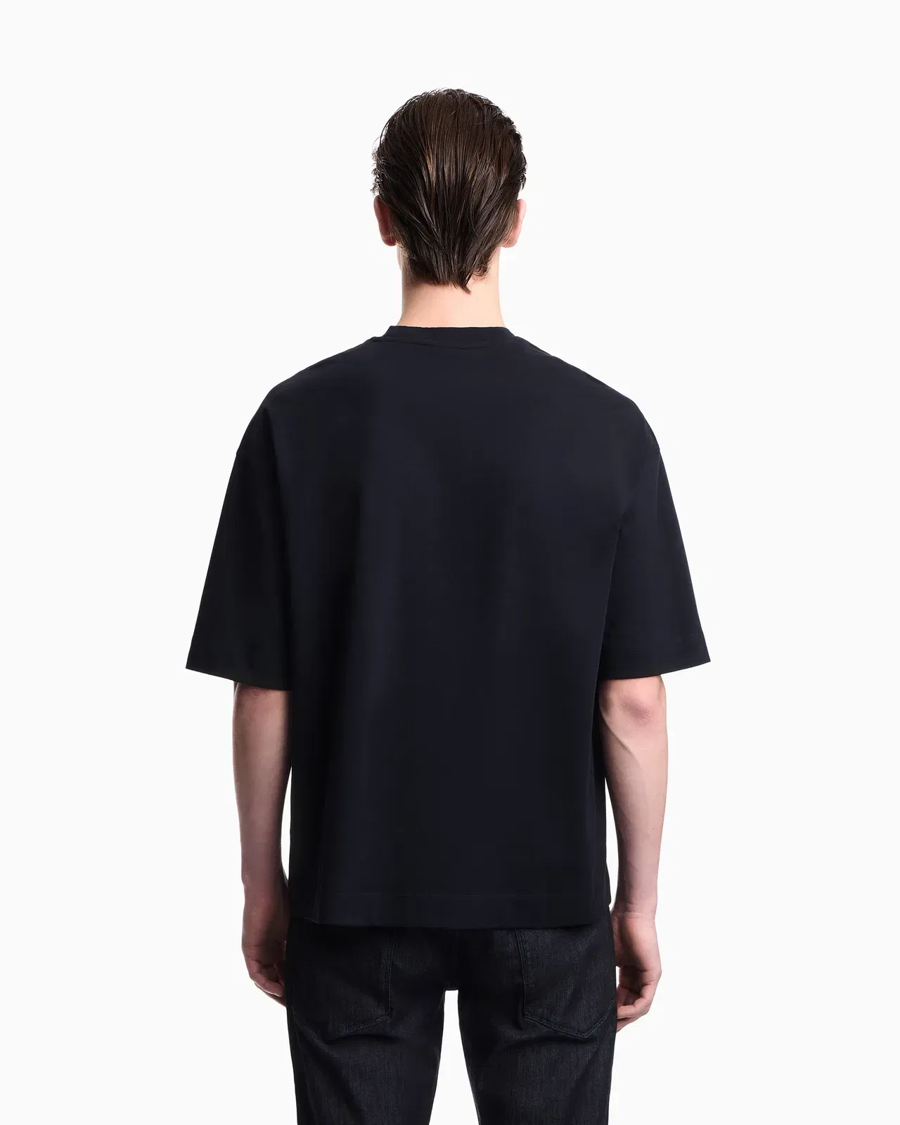 Emporio Armani Oversized heavy jersey T-shirt with micro eagle embroidery