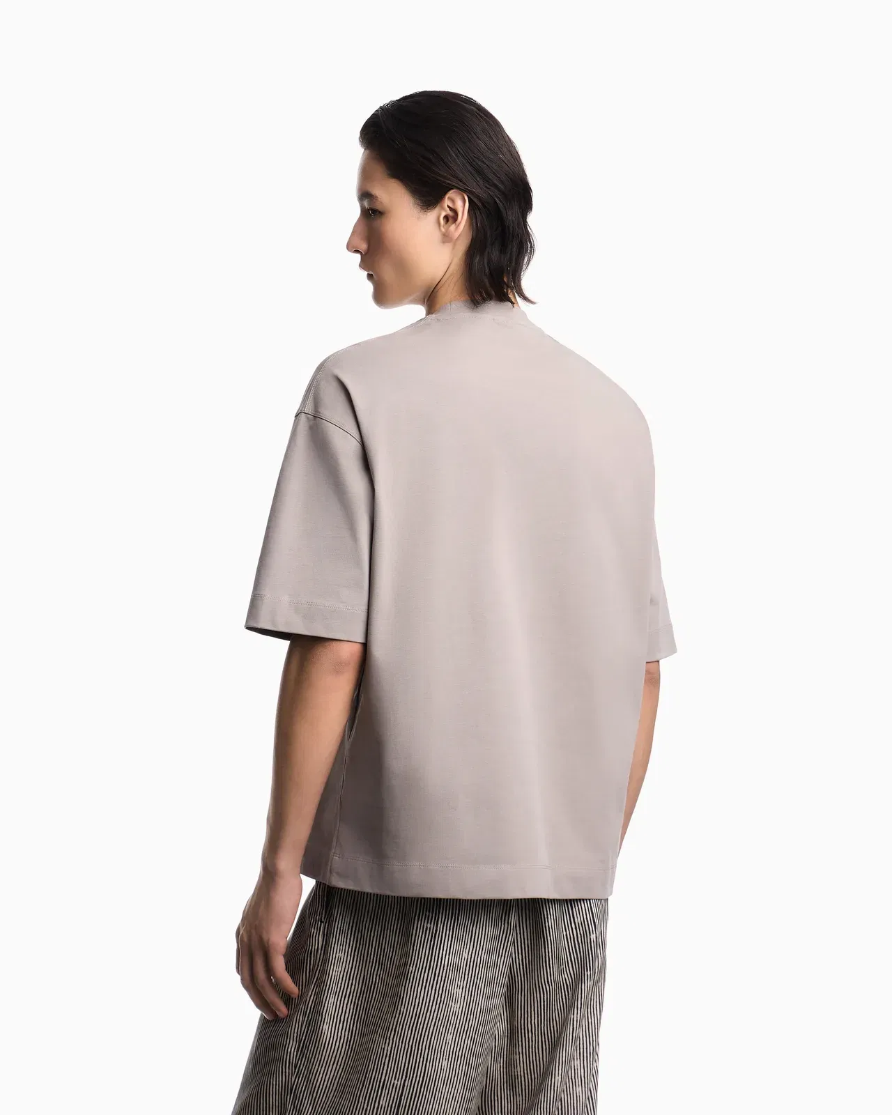 Emporio Armani Oversized heavy jersey T-shirt with micro eagle embroidery