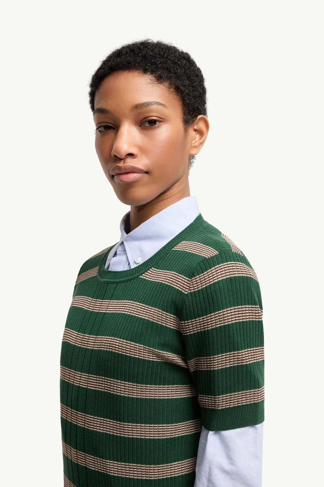 Moncler Striped Cotton T-Shirt Beige & Green Beige & Green