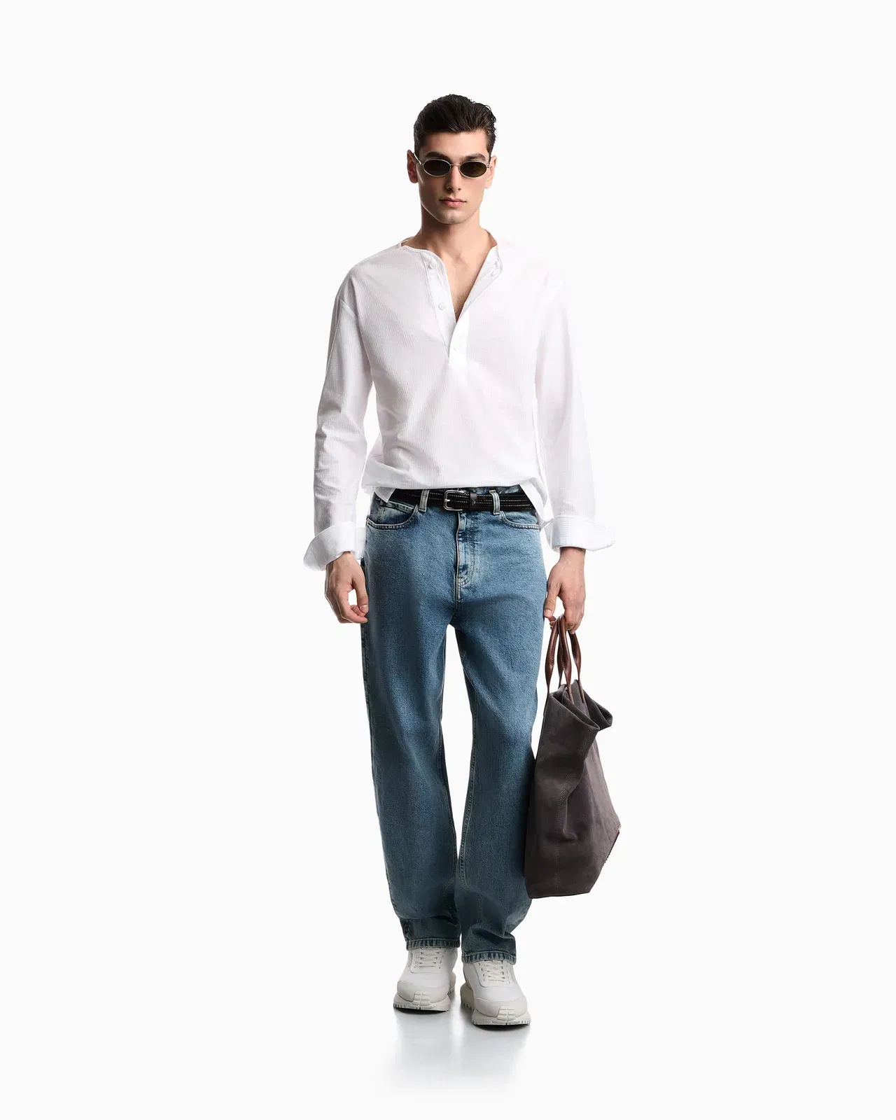 Emporio Armani Garment-dyed jersey Henley-collar shirt