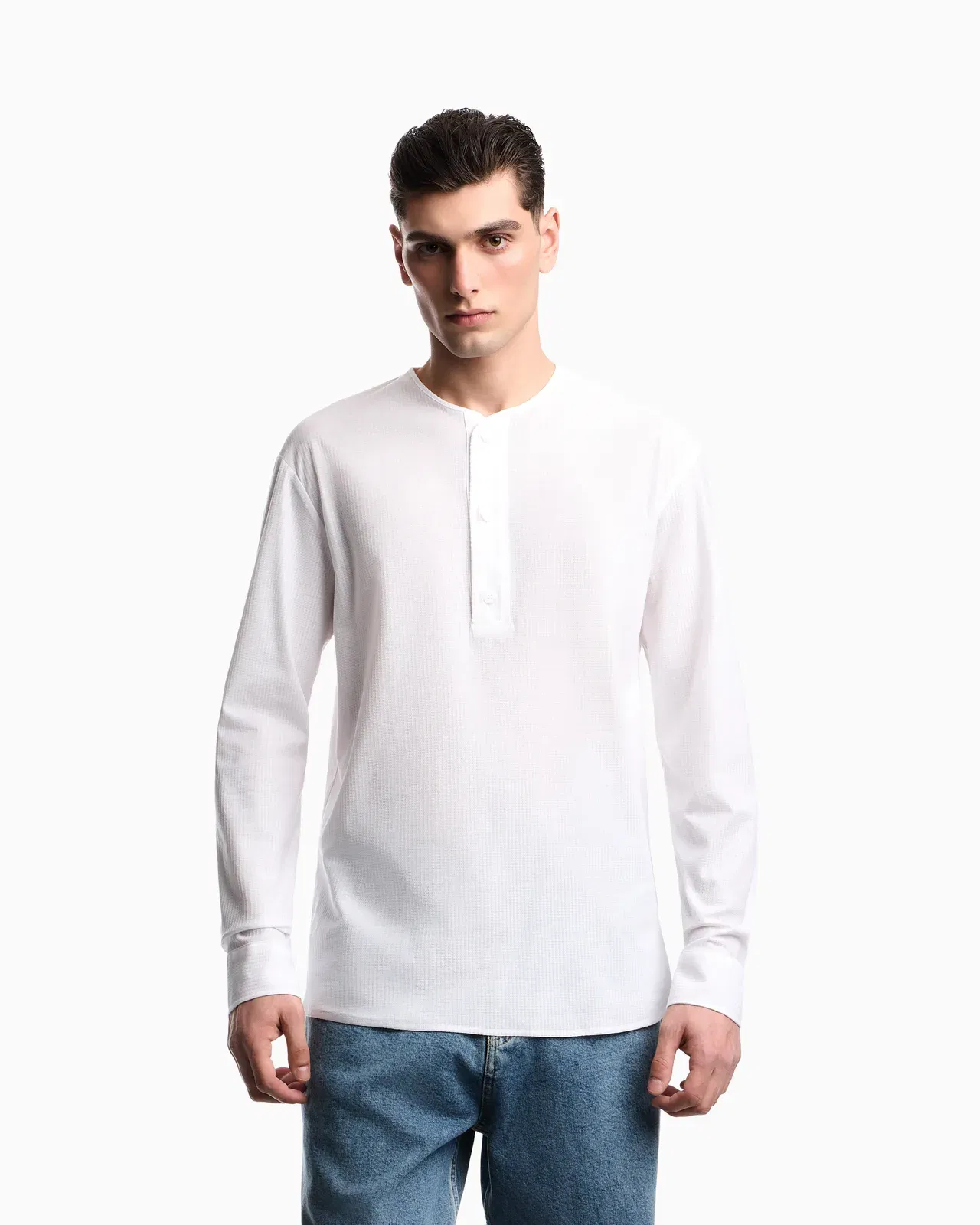 Emporio Armani Garment-dyed jersey Henley-collar shirt