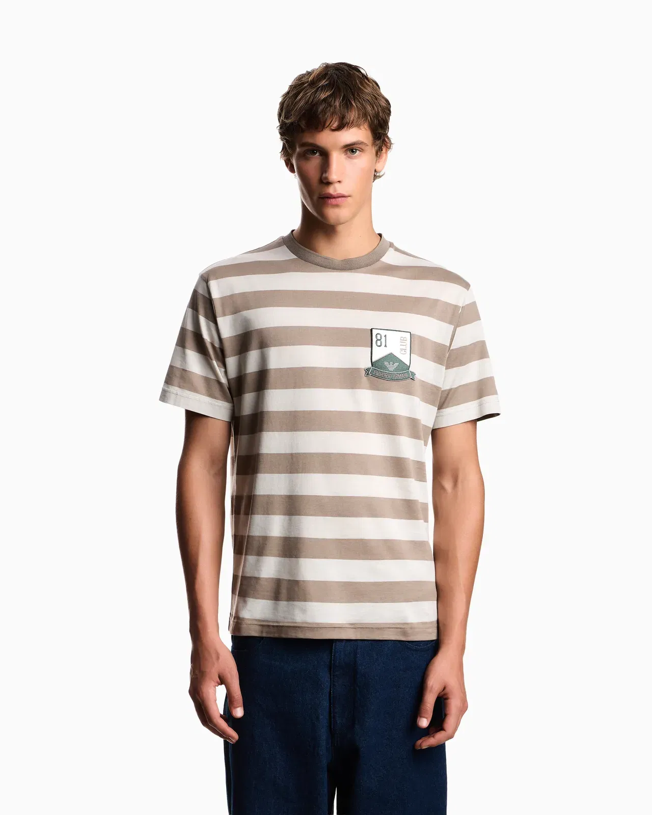 Emporio Armani Eagle Club striped jersey T-shirt with patch