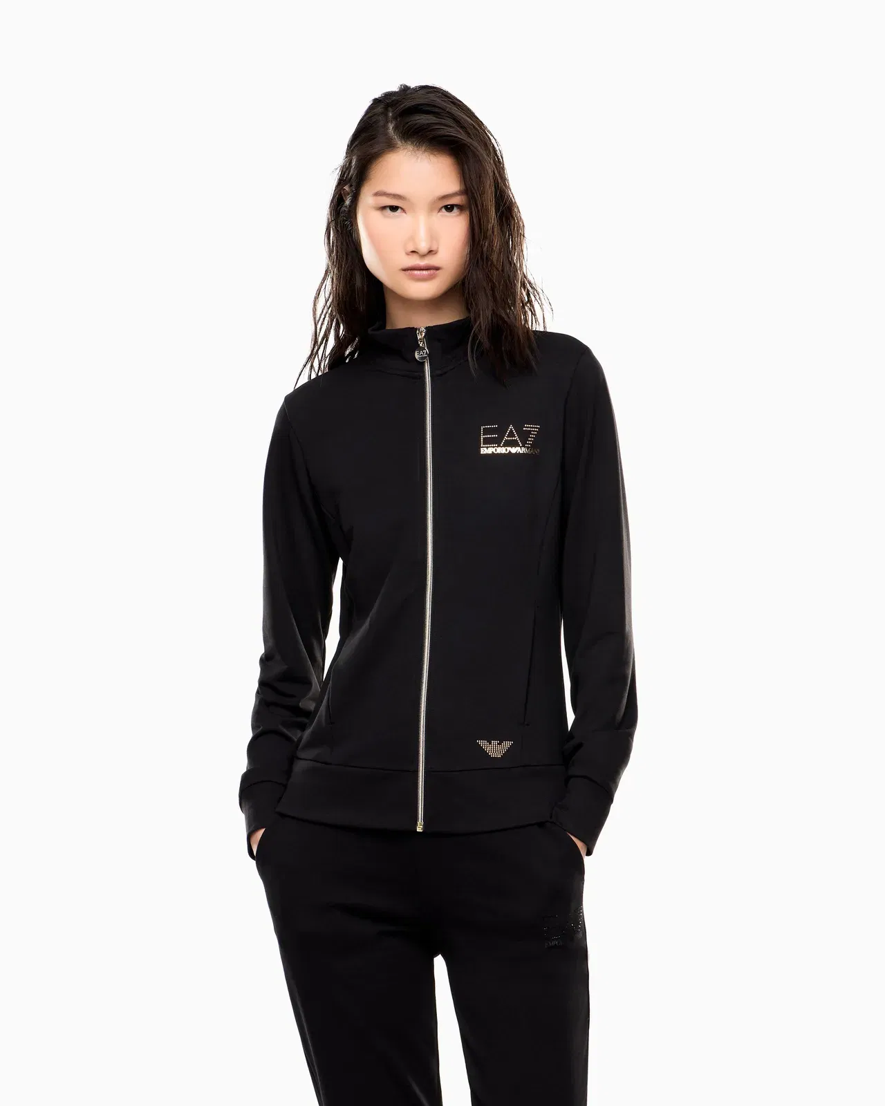 EA7 Stretch zip up sweatshirt with studded logo Evolution