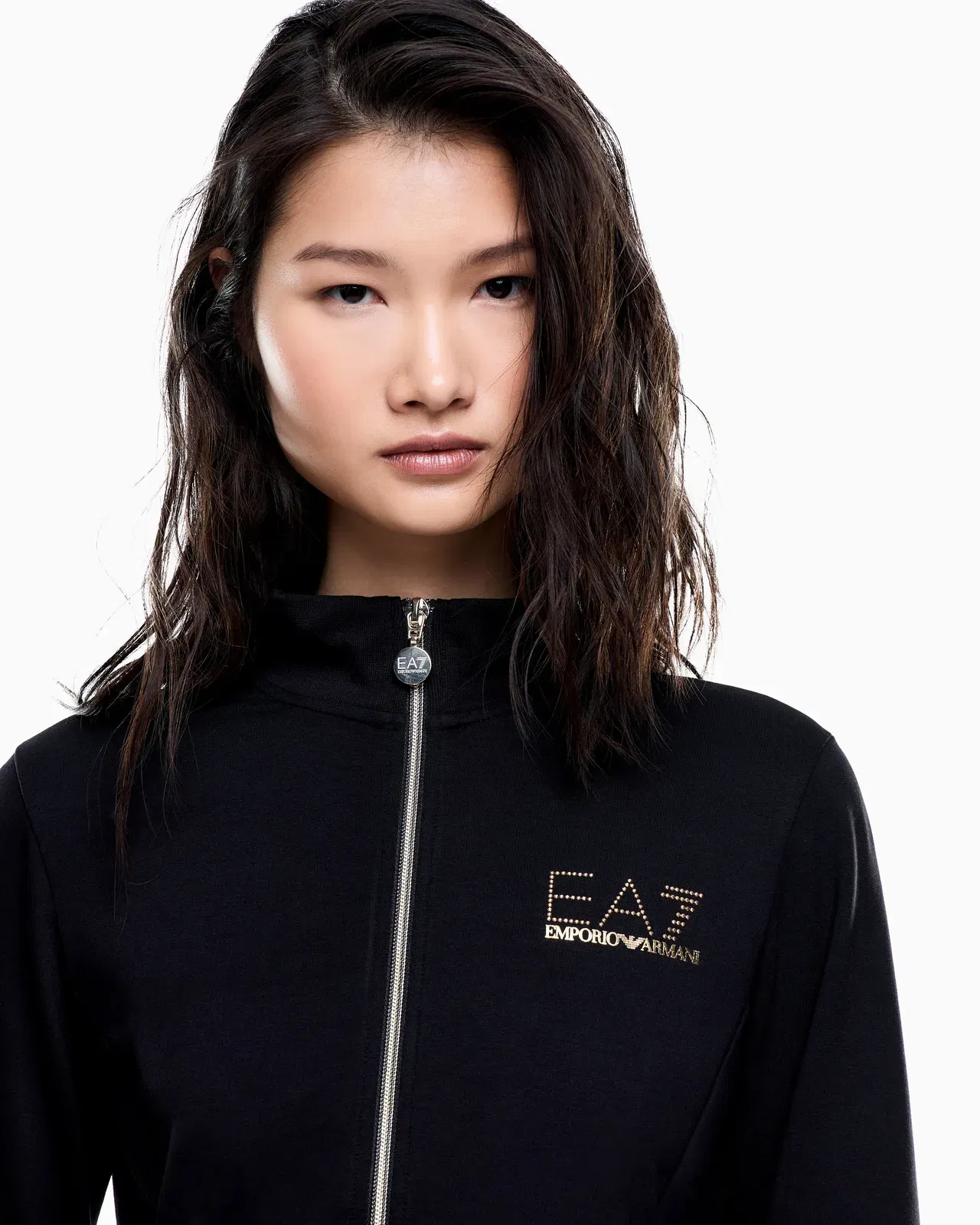 EA7 Stretch zip up sweatshirt with studded logo Evolution