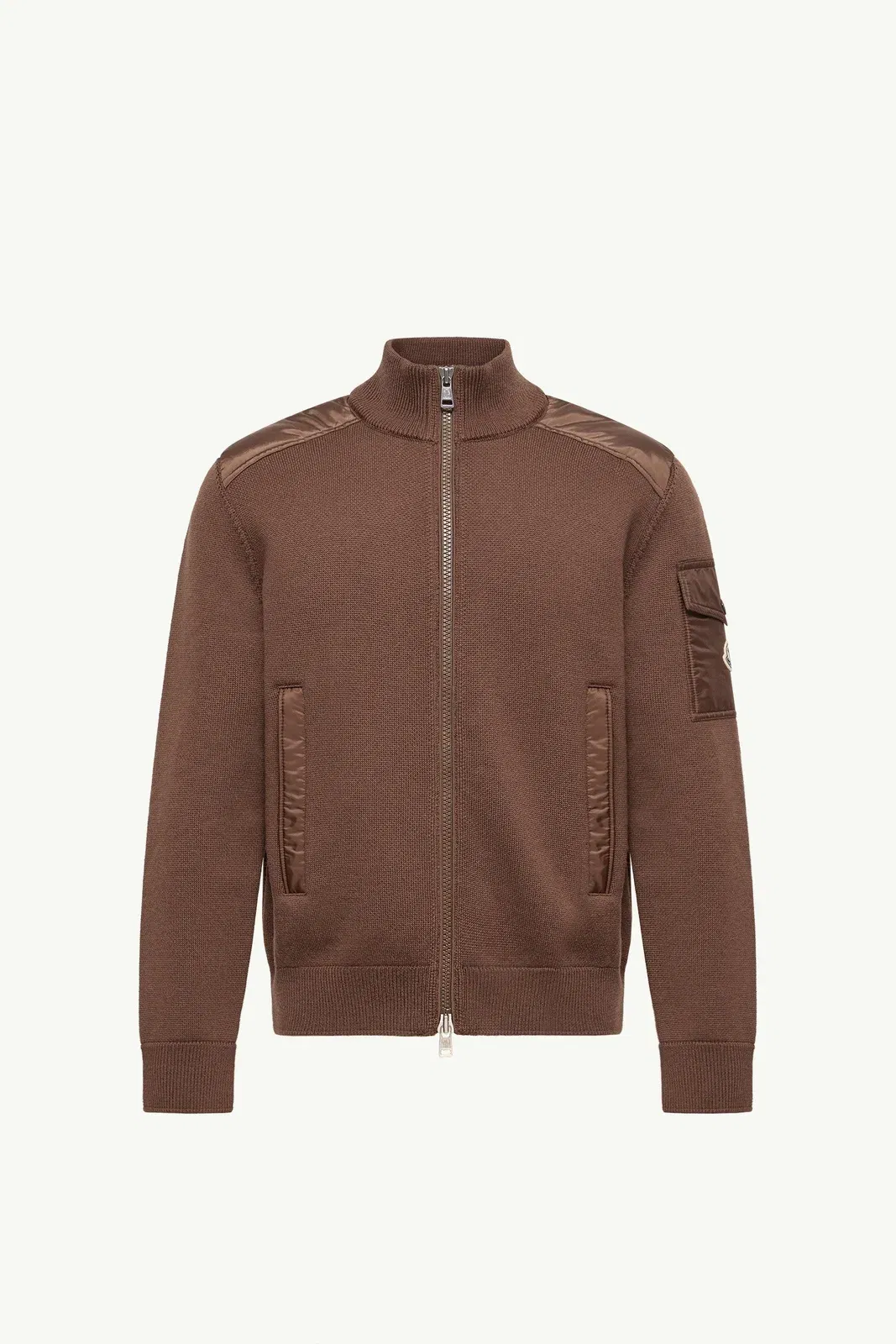 Moncler Padded Wool Zip-Up Cardigan Brown Brown