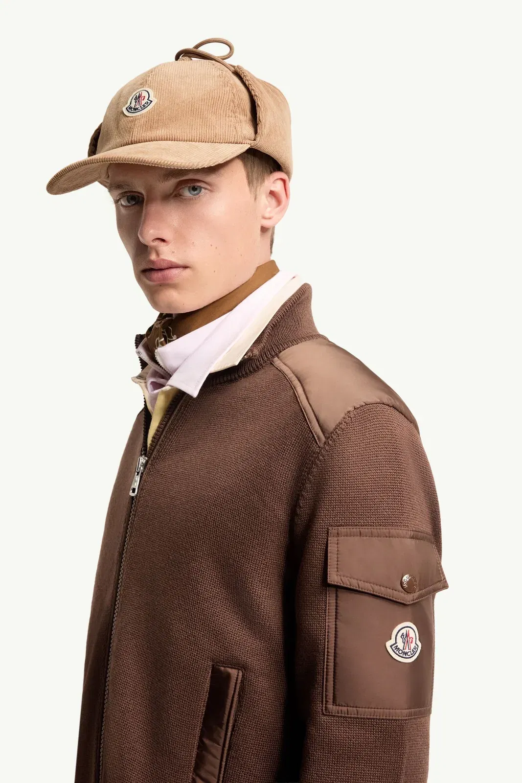 Moncler Padded Wool Zip-Up Cardigan Brown Brown