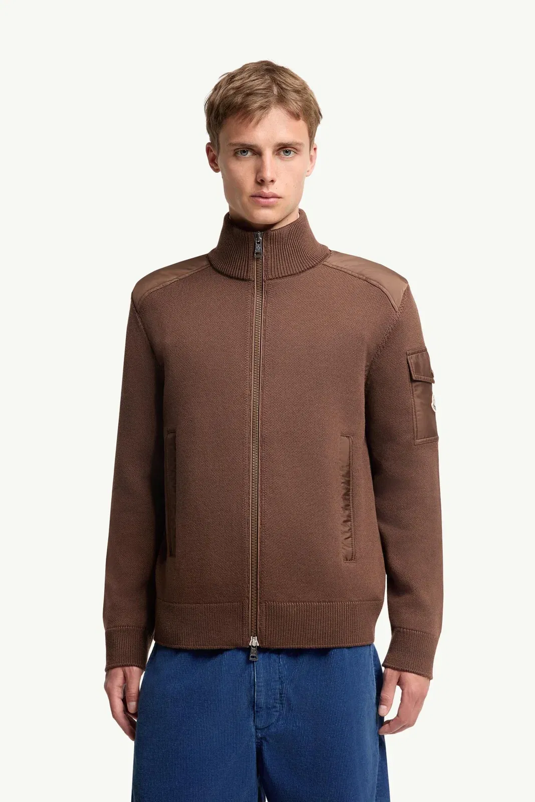Moncler Padded Wool Zip-Up Cardigan Brown Brown