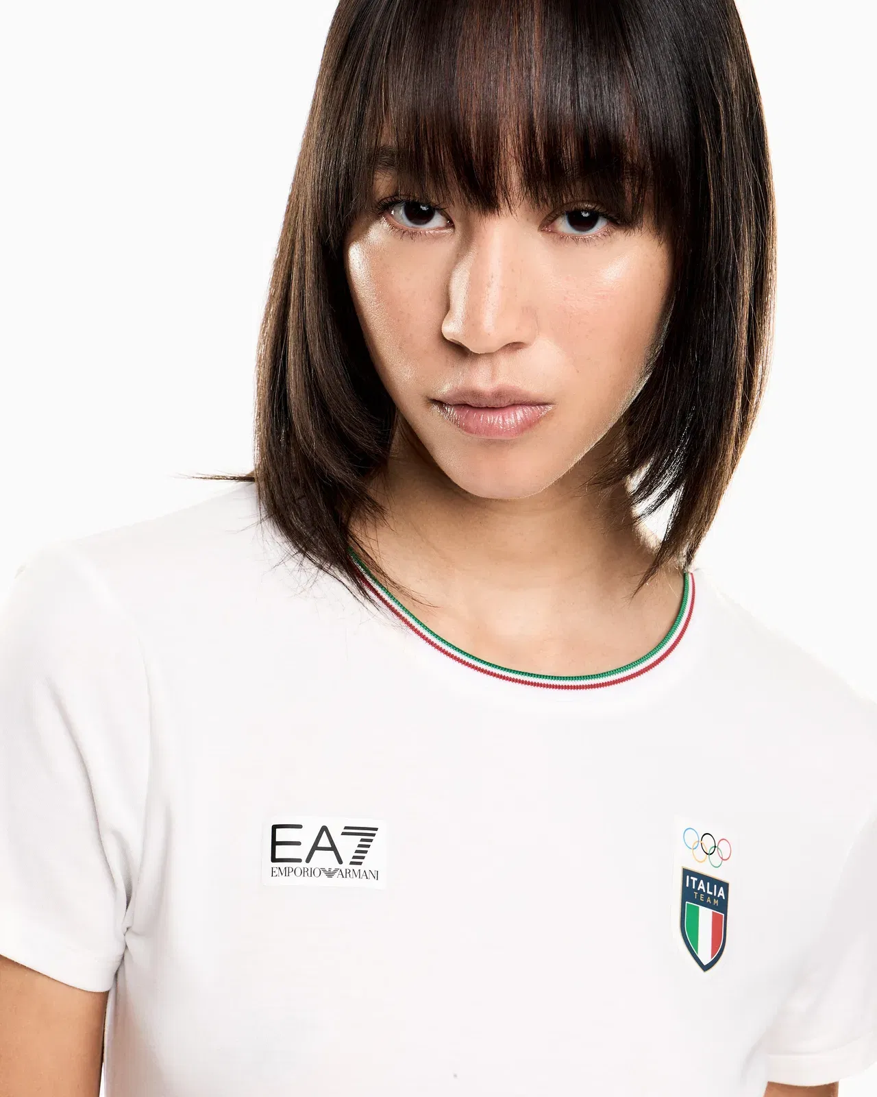 EA7 Short sleeve stretch jersey t-shirt with logo Olympics