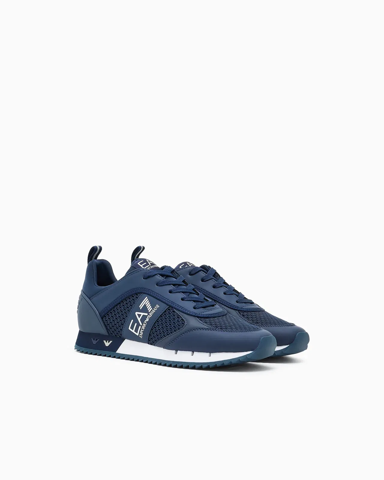 Ea7 Sneaker Black And White In Mesh With Rubber Sole Blue