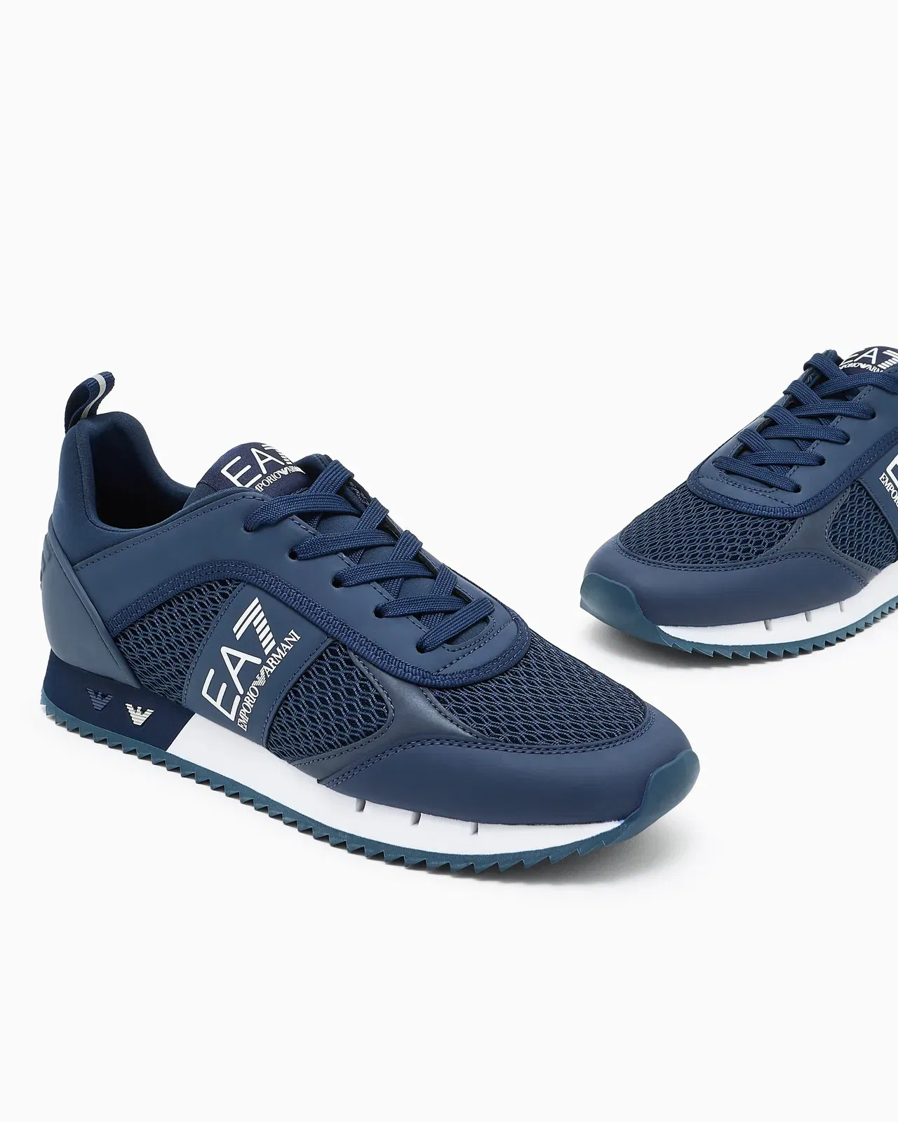 Ea7 Sneaker Black And White In Mesh With Rubber Sole Blue