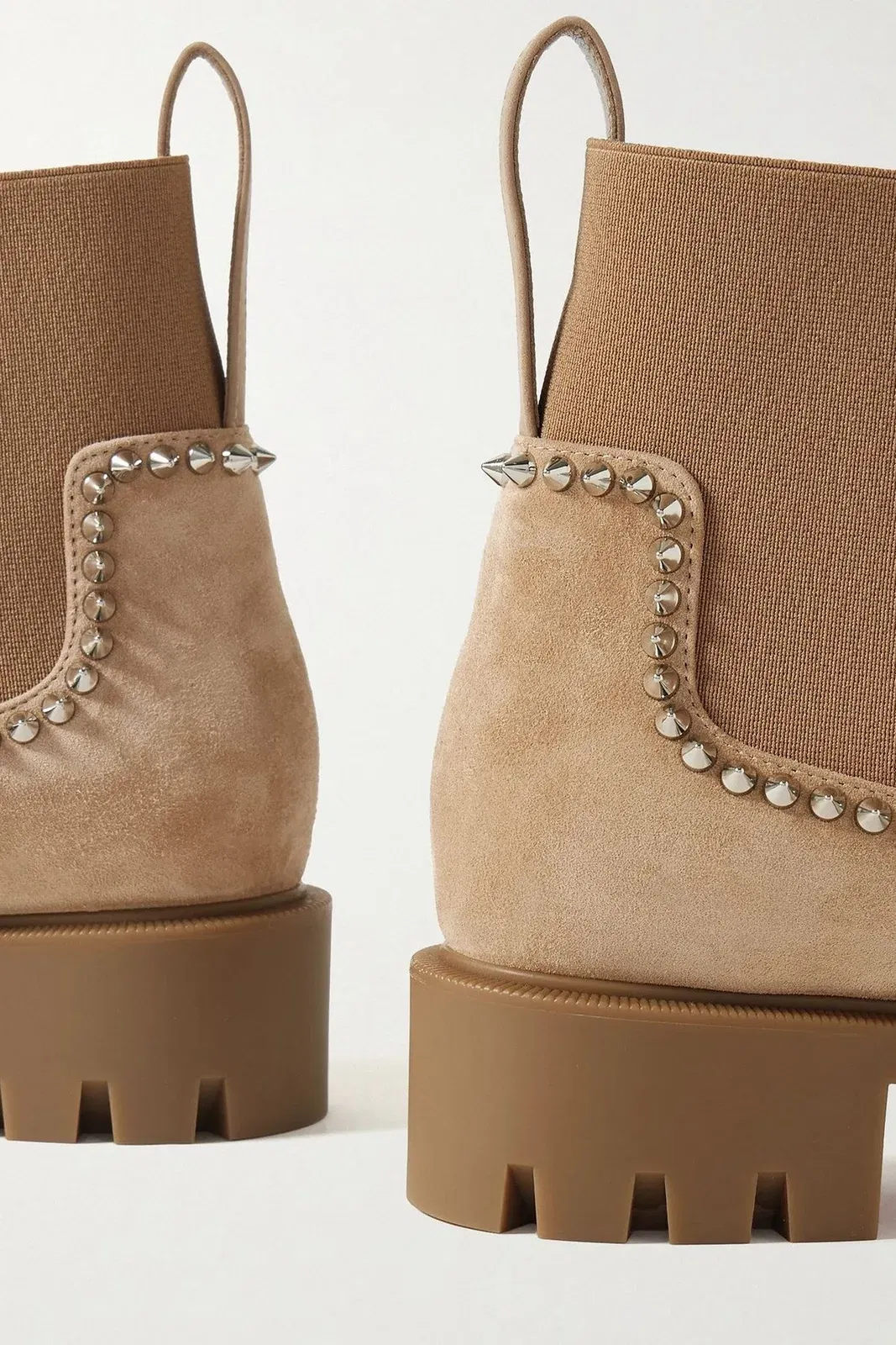 Christian Louboutin Out Lina 40 Spiked Suede Chelsea Boots Sand Women's