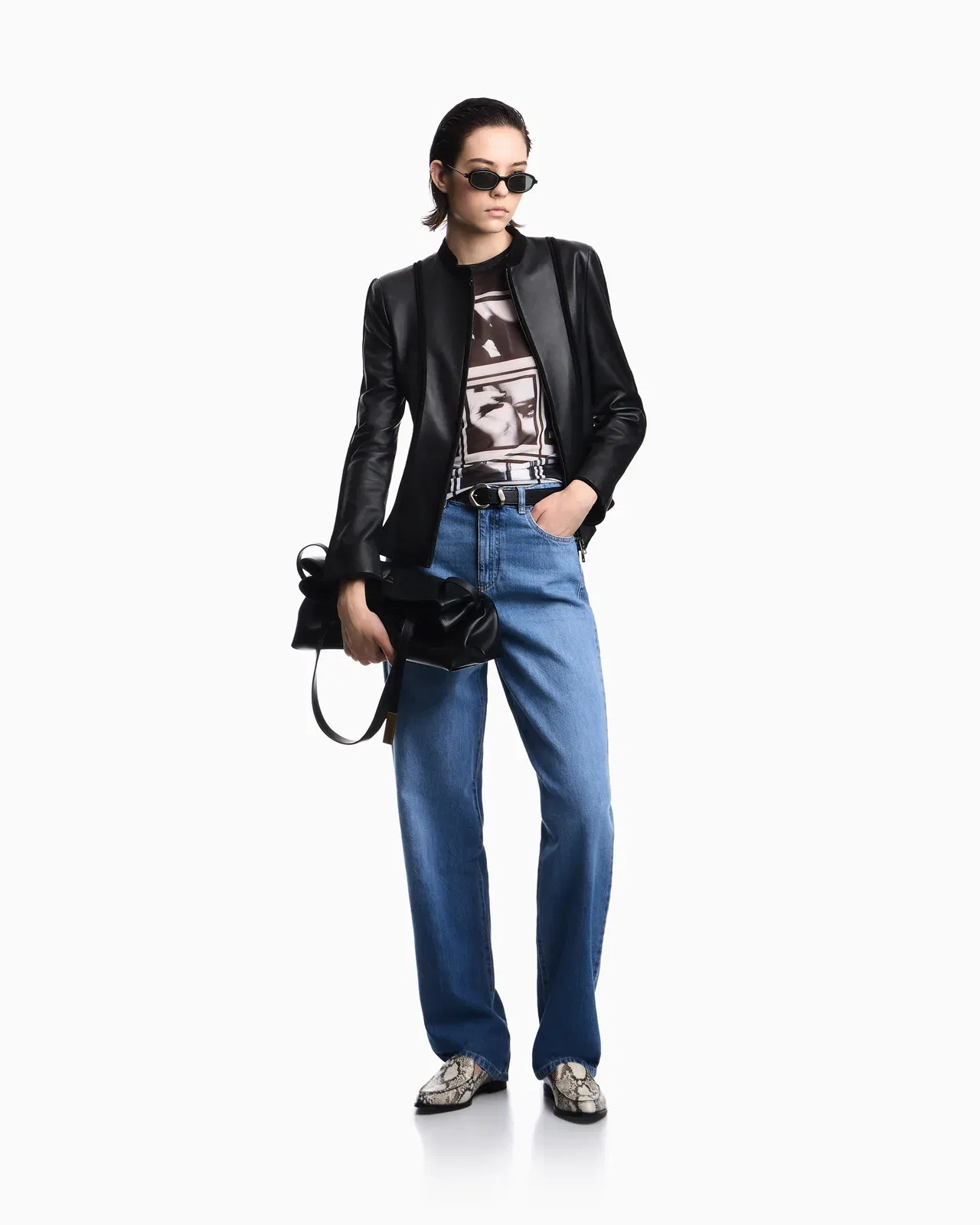 Emporio Armani glove nappa leather jacket with suede piping