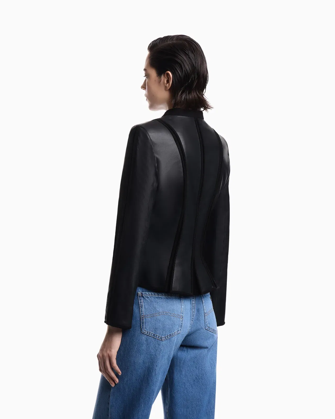 Emporio Armani glove nappa leather jacket with suede piping